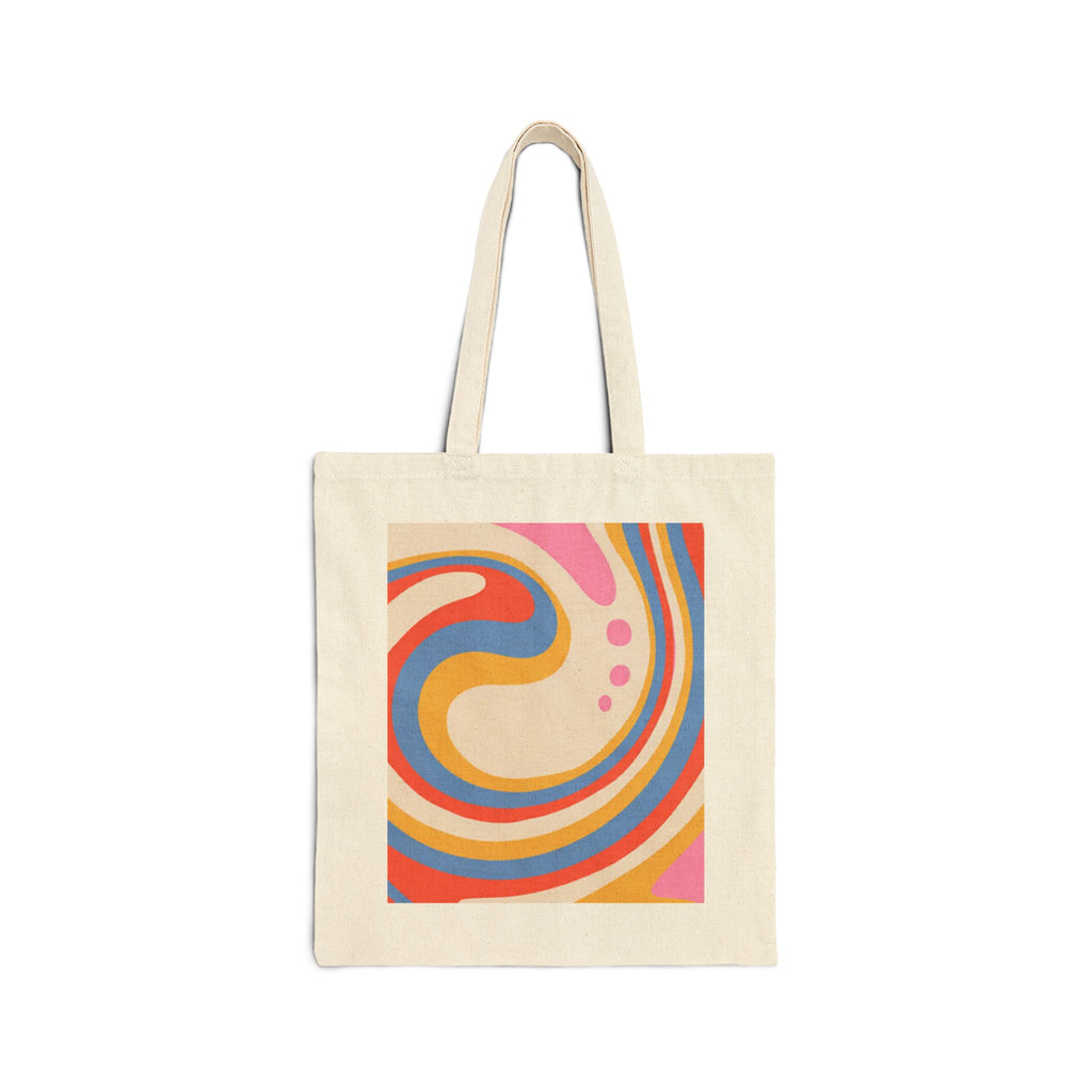Retro Swirl Canvas Tote Bag — Colorful 70s-Inspired Abstract Design
