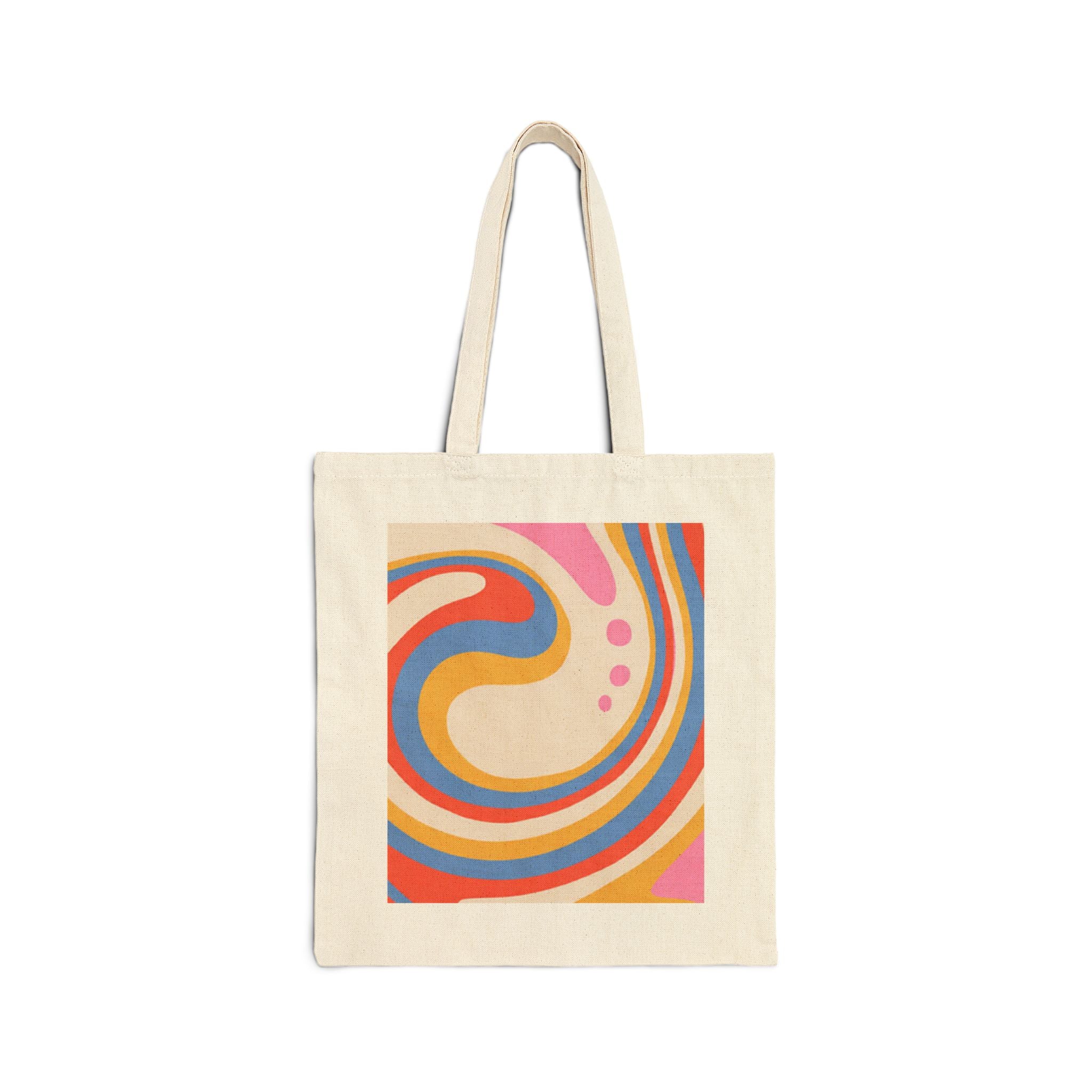 Retro Swirl Canvas Tote Bag — Colorful 70s-Inspired Abstract Design