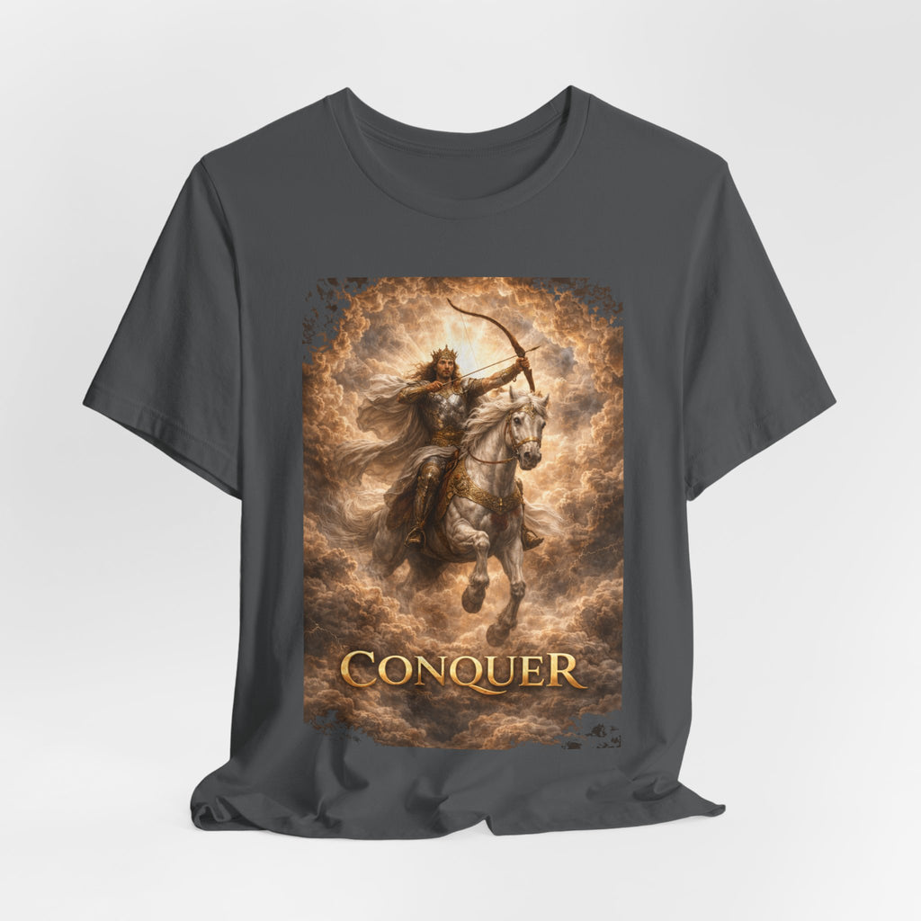 The white horse from Revelation 6:1-2! T‑Shirt — "Conquer" Warrior Archer Graphic Tee