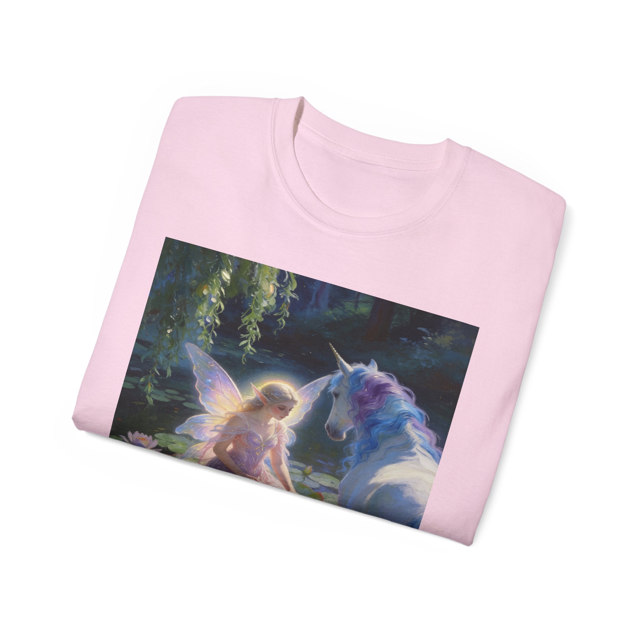 Fairy and Unicorn Cotton Tee — Enchanted Forest Fantasy T-Shirt