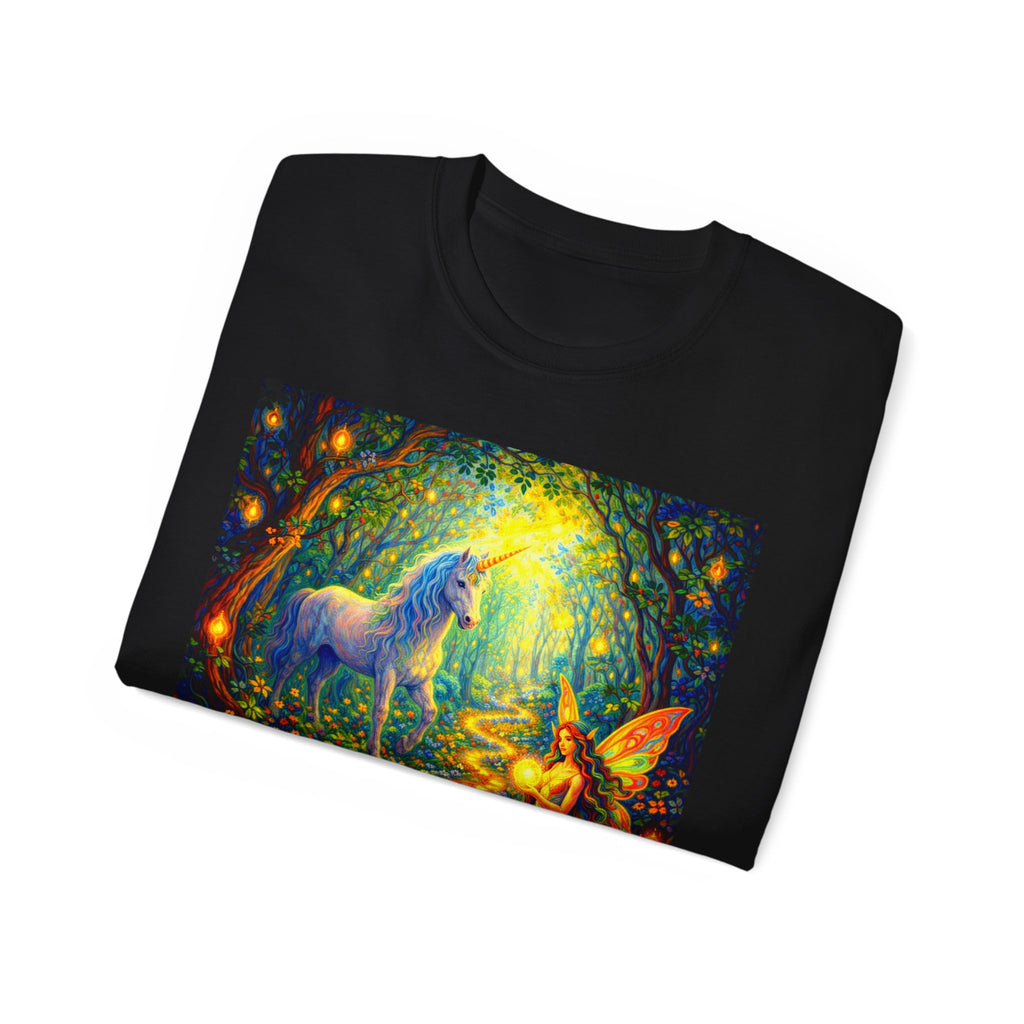 Magical Forest Unicorn Cotton T‑Shirt — Fairy & Unicorn Fantasy Tee