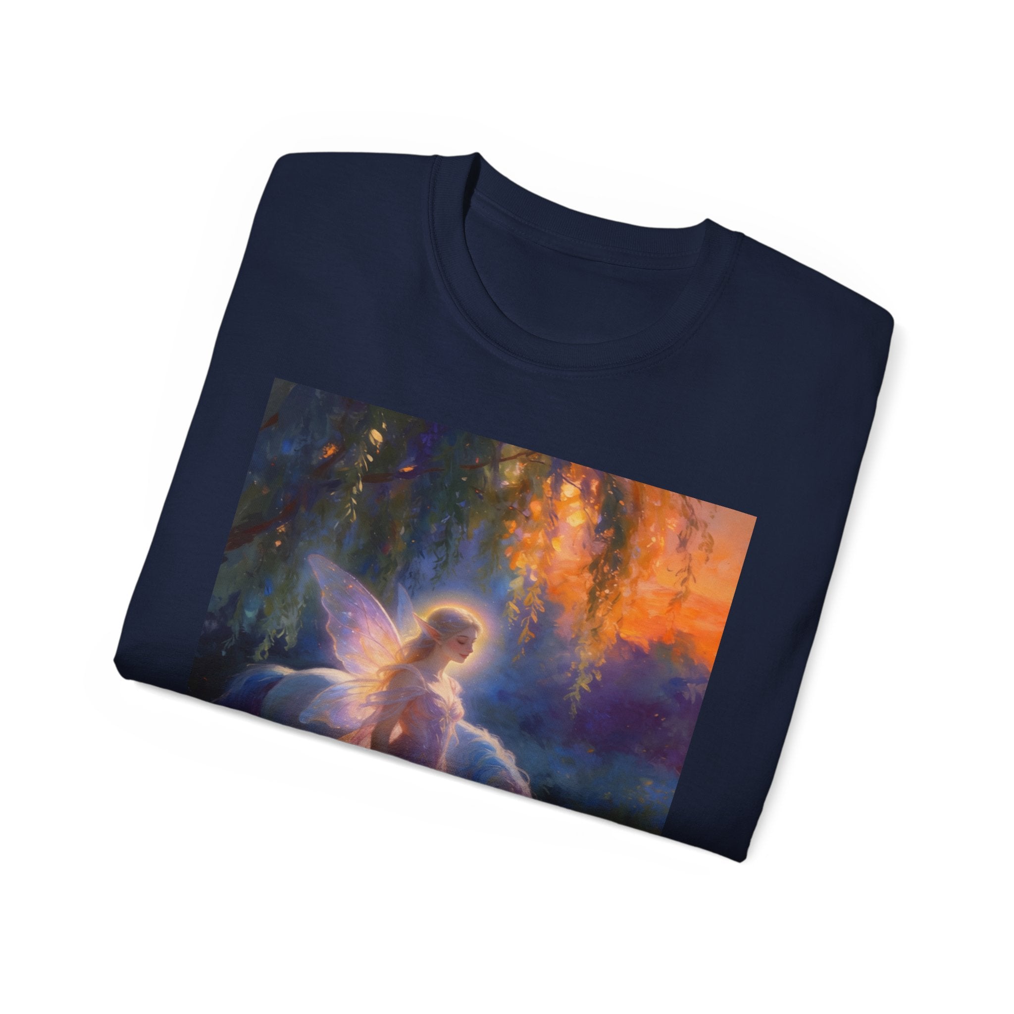 Fairy and Unicorn Fantasy Cotton T-Shirt — Ethereal Sunset Magic Tee