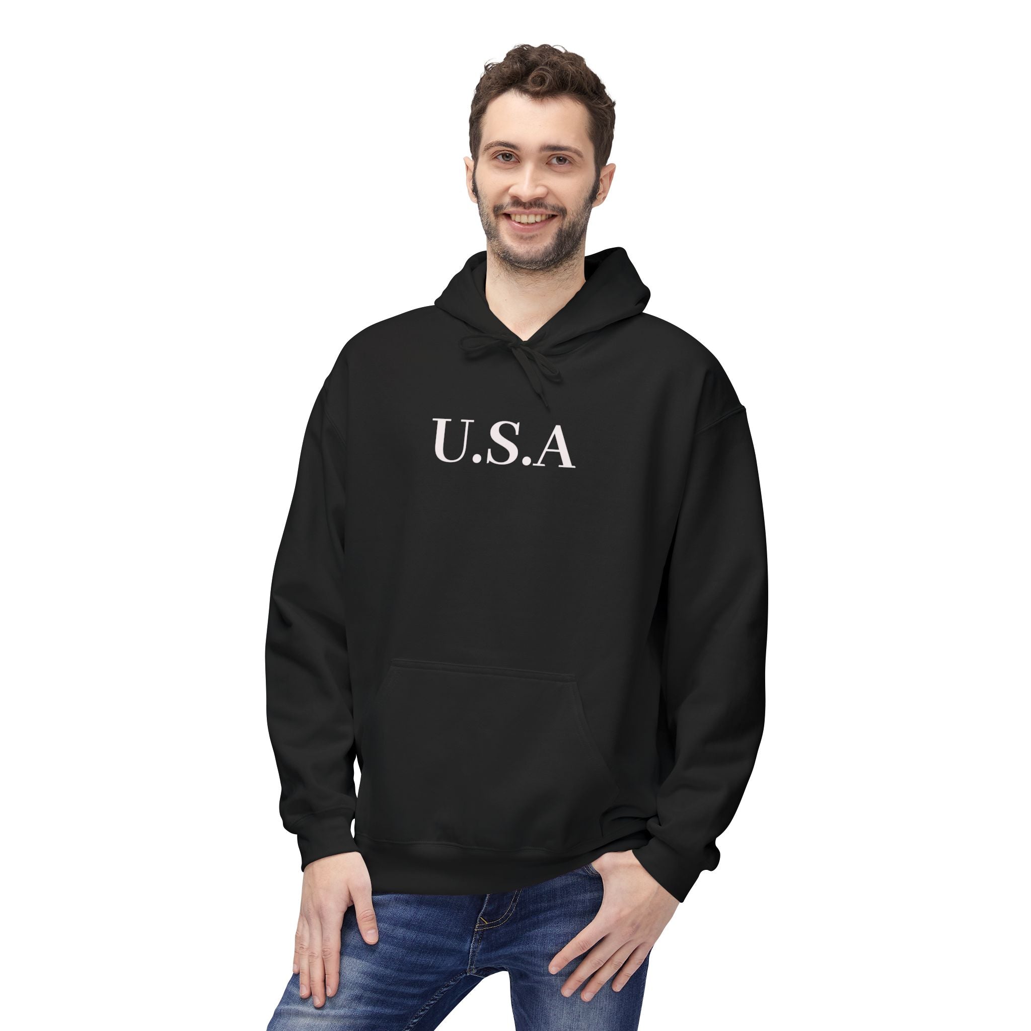 USA Minimalist Hoodie — Classic Patriotic Fleece Pullover