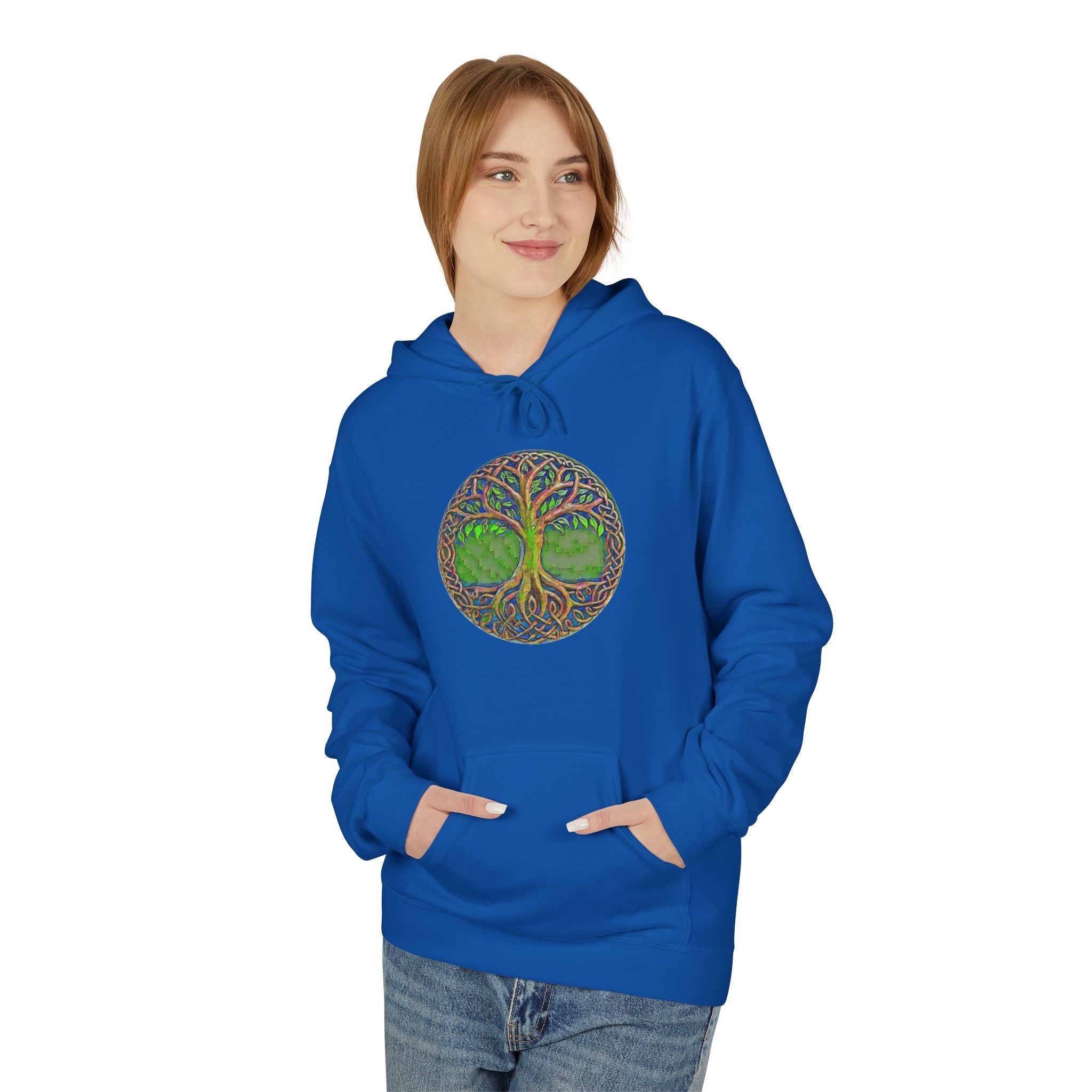 Yggdrasil, the Tree of Life Cotton Hoodie — Green Nature Mandala Pullover