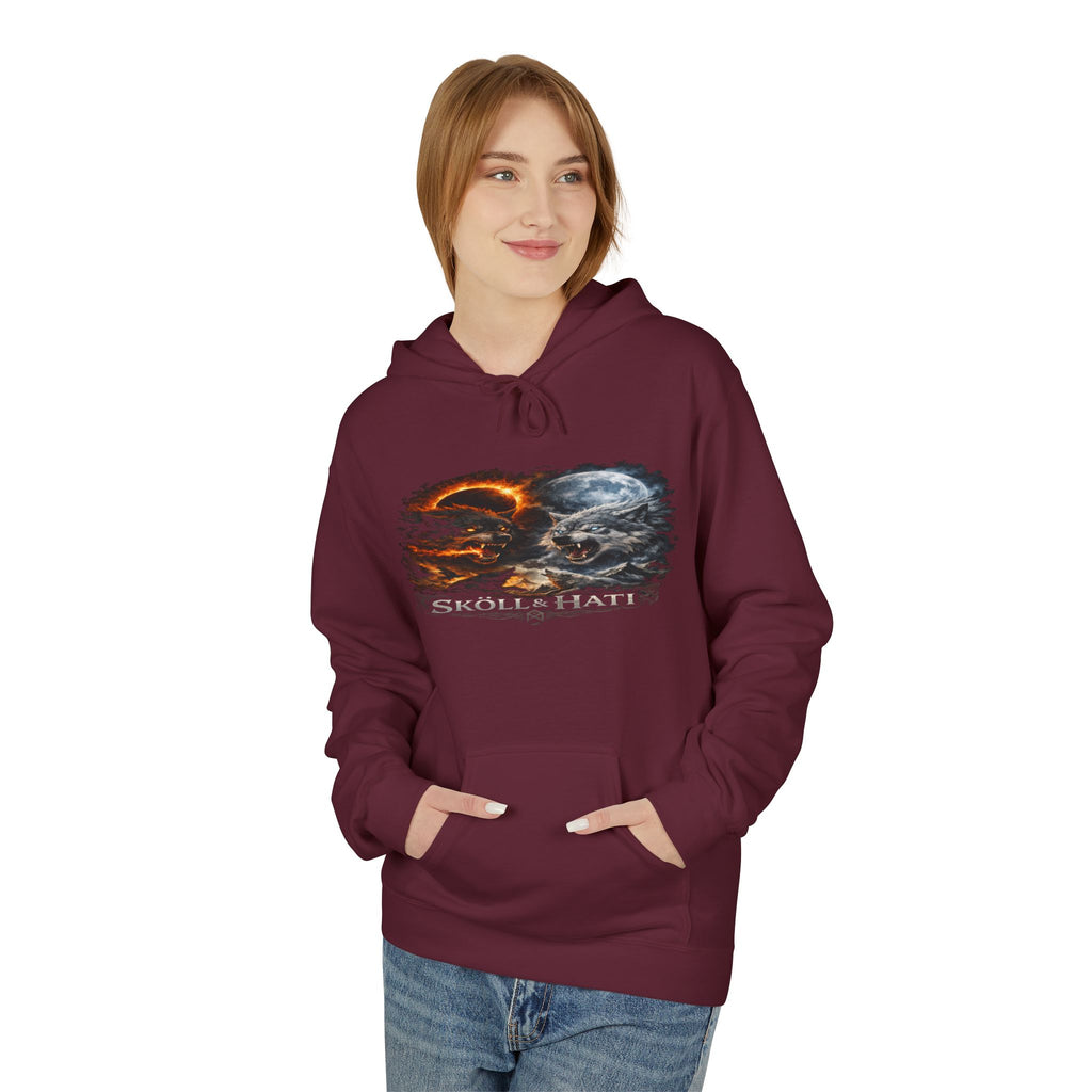 Skoll & Hati Norse Mythology Hoodie — Fire and Ice Wolves Graphic