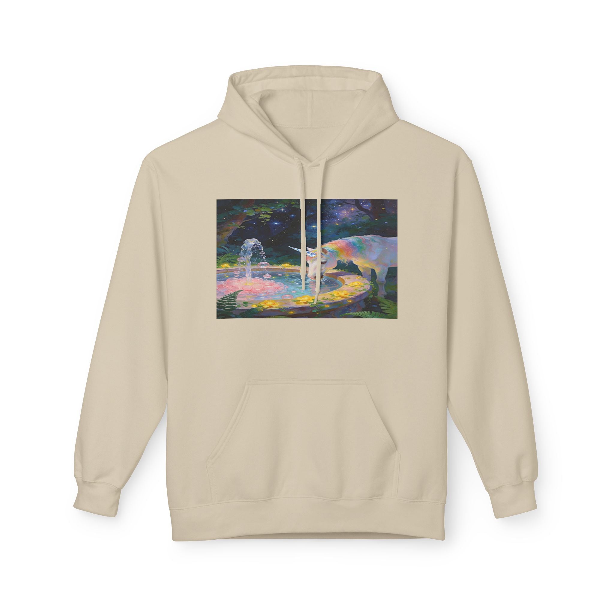 Aurora Bear & Fountain Hoodie — Dreamy Watercolor Wildlife Pullover
