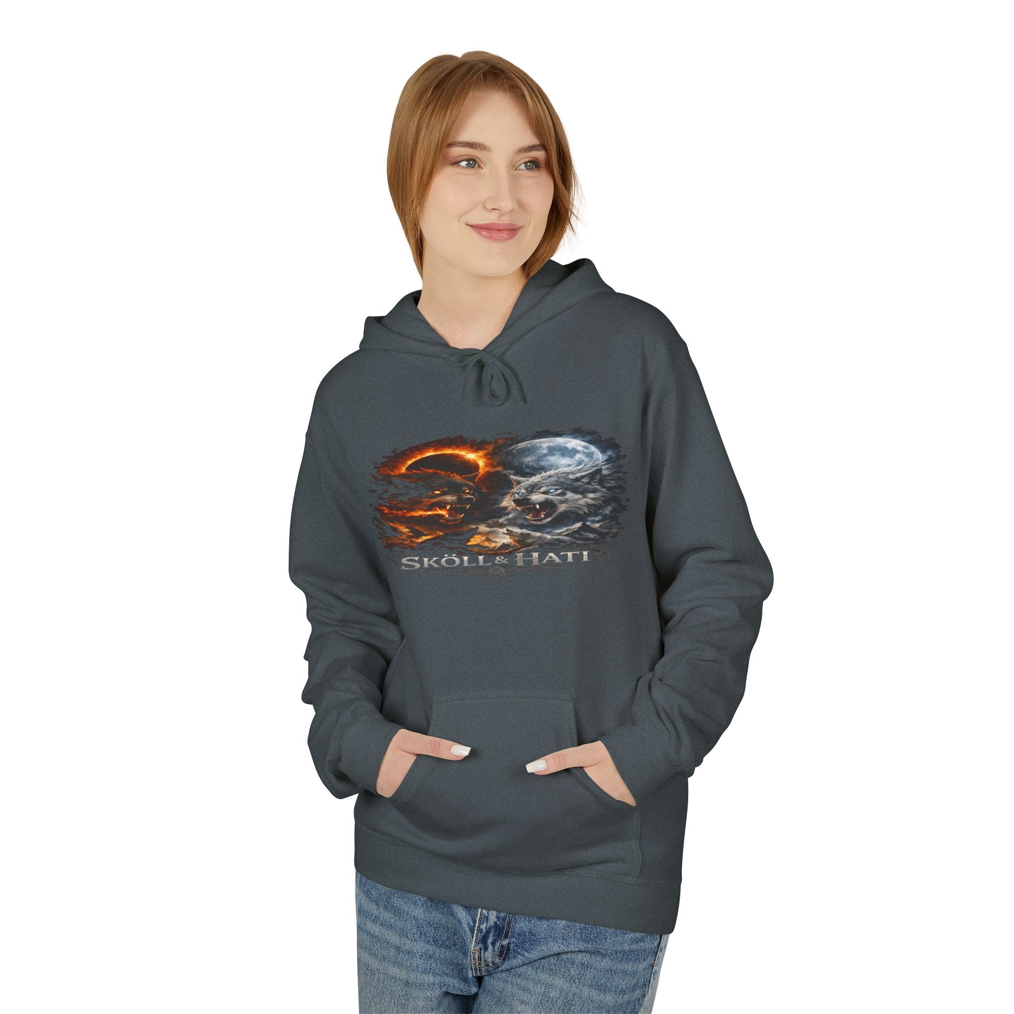 Skoll & Hati Norse Mythology Hoodie — Fire and Ice Wolves Graphic