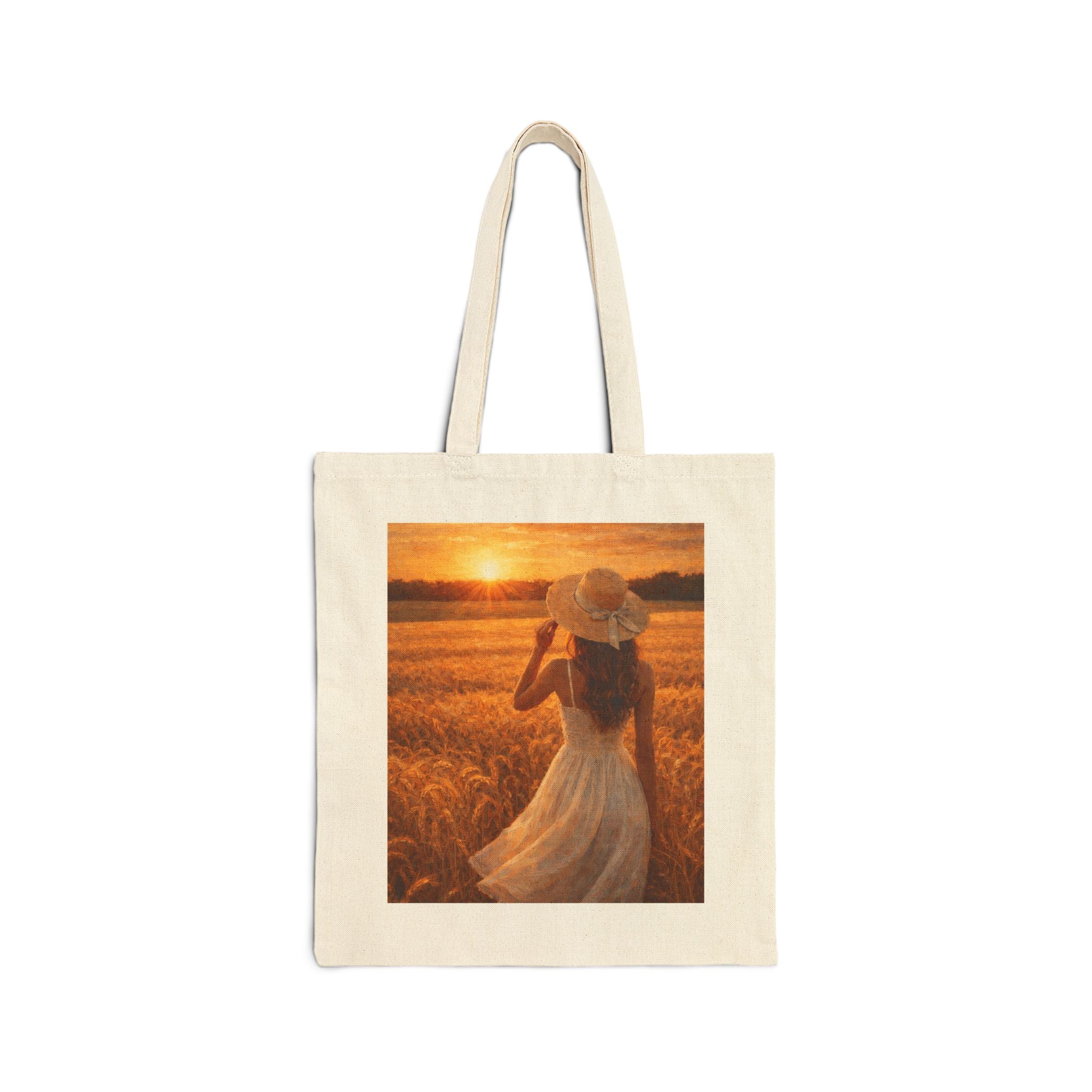 Tote Bag — Sunlit Wheat Field Woman Print | Vintage Summer Beach Market Tote