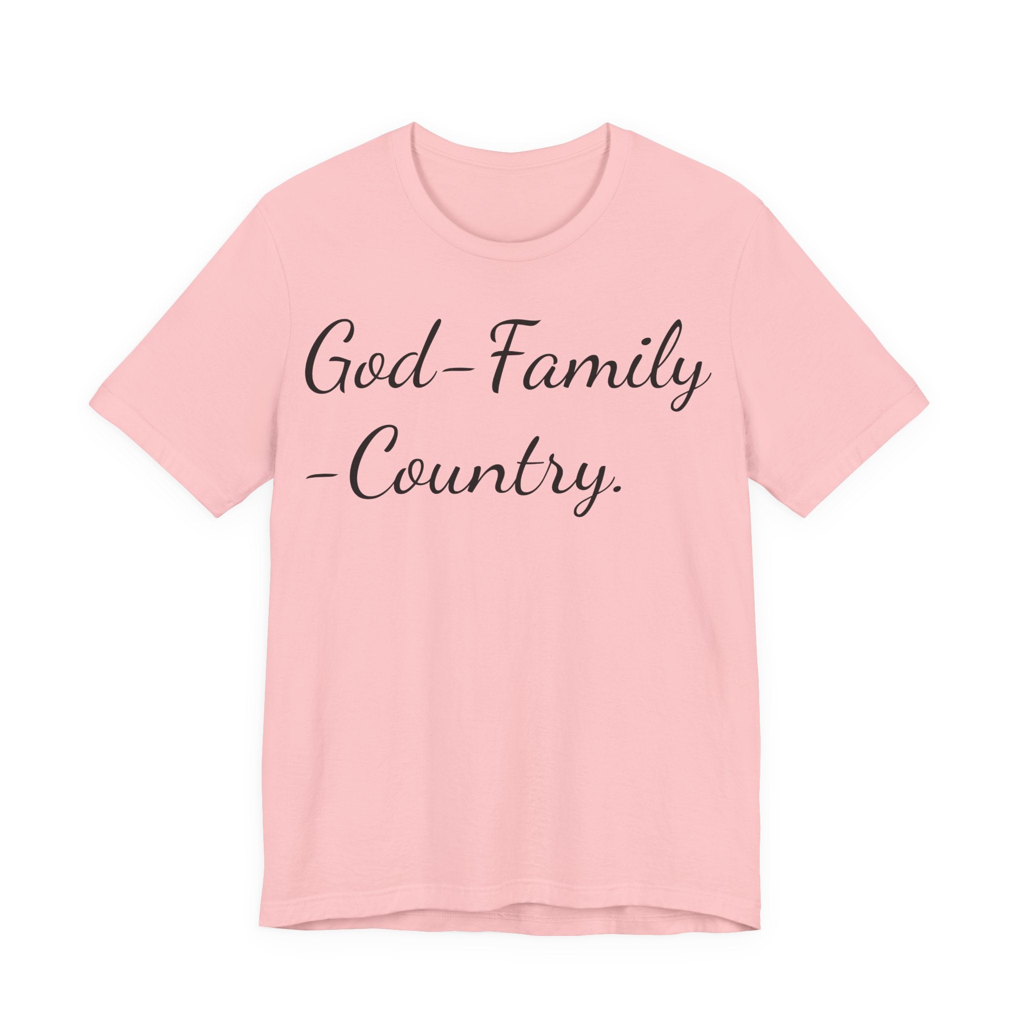 God · Family · Country Script Tee — Patriotic Christian Short Sleeve Shirt