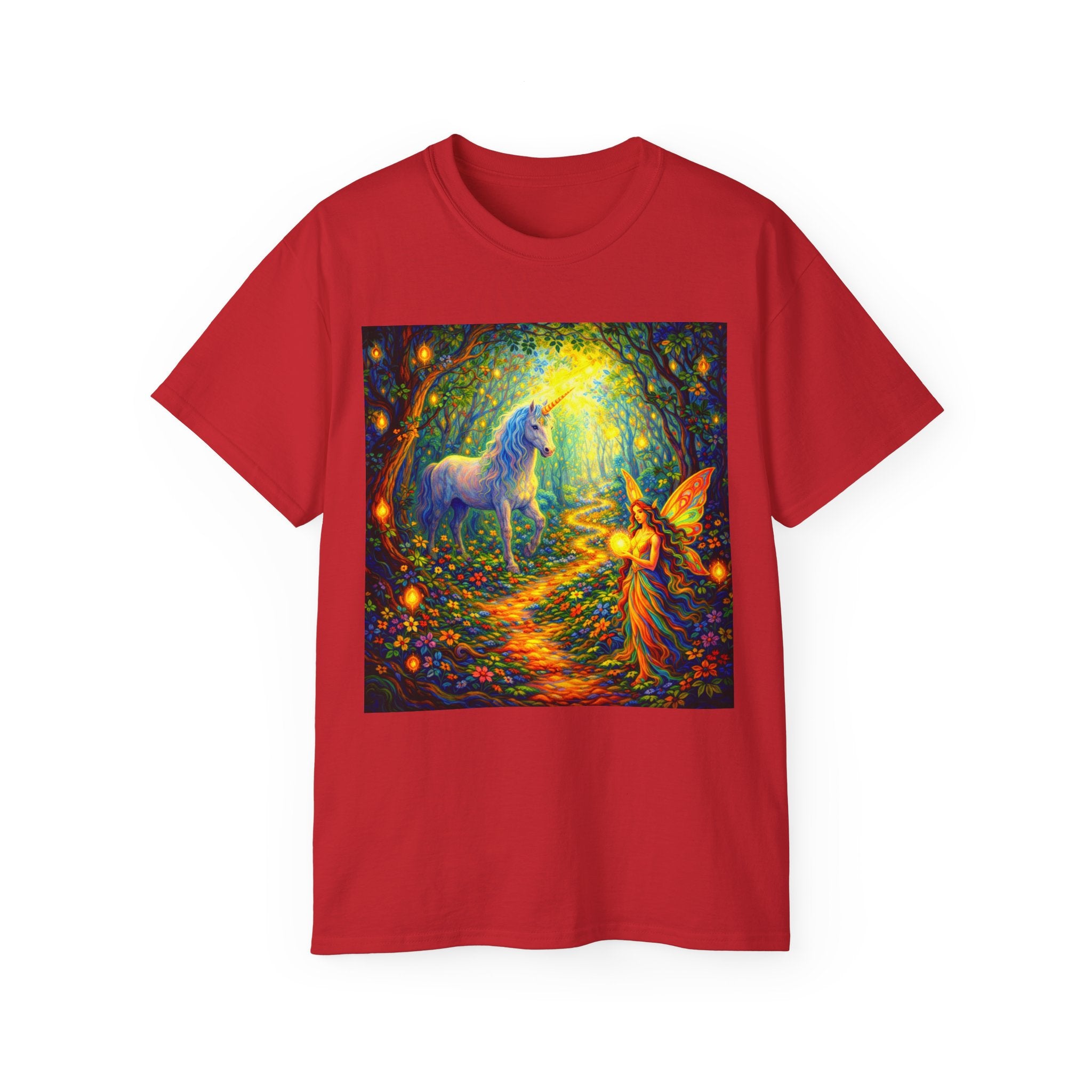 Magical Forest Unicorn Cotton T‑Shirt — Fairy & Unicorn Fantasy Tee