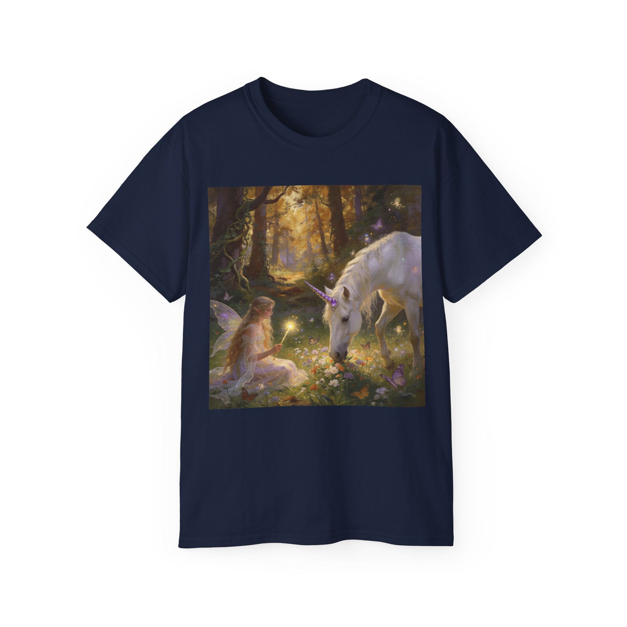 Unicorn & Fairy Forest Cotton T‑Shirt — Enchanted Woodland Magic Tee