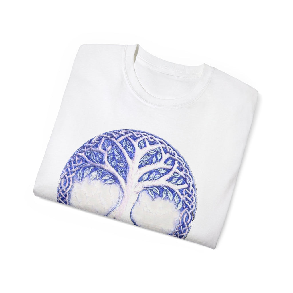 Yggdrasil – The Tree of Life Cotton T‑Shirt — Celtic Blue Mandala Graphic Tee