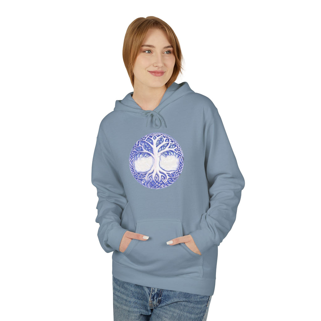 Yggdrasil, the Tree of Life Cotton Hoodie – Blue Mandala Woodland Graphic Pullover