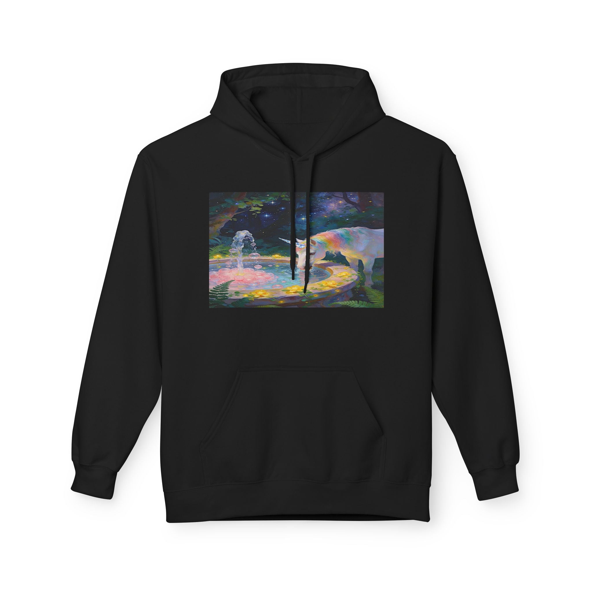 Aurora Bear & Fountain Hoodie — Dreamy Watercolor Wildlife Pullover