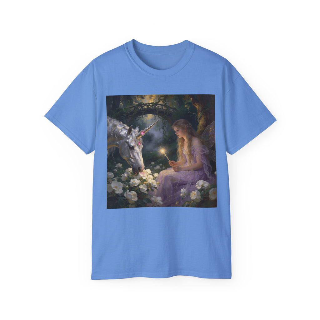 Unicorn Night Fairy Cotton T‑Shirt — Enchanted Girl & Unicorn Art Tee