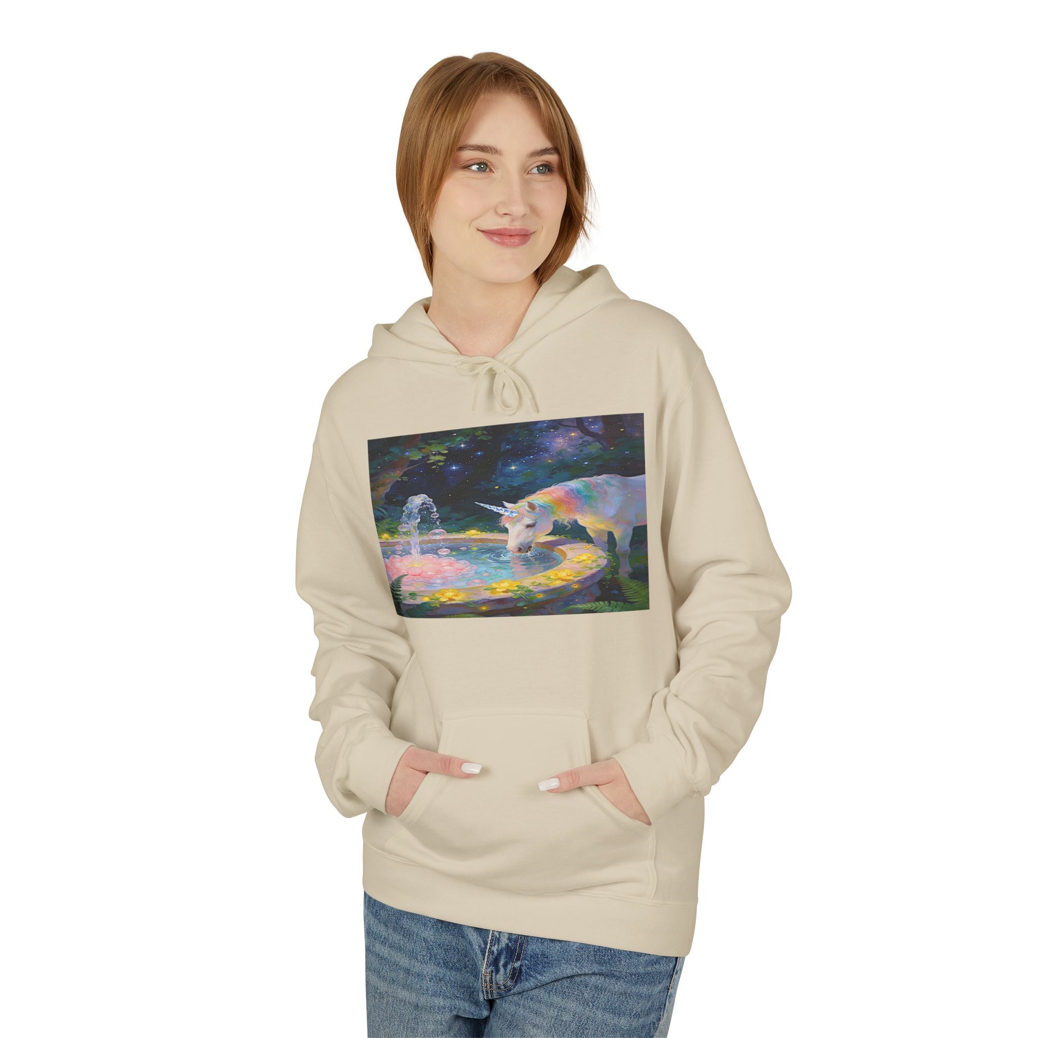 Aurora Bear & Fountain Hoodie — Dreamy Watercolor Wildlife Pullover