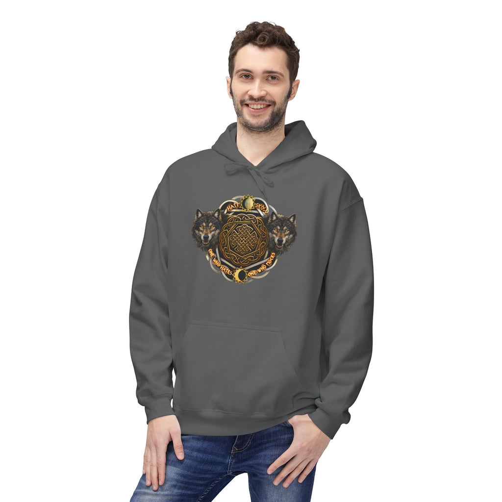 Skoll and Hati – The Wolves of the Sun and Moon-Hoodie — Rustic Wildlife Graphic Hooded Sweatshirt