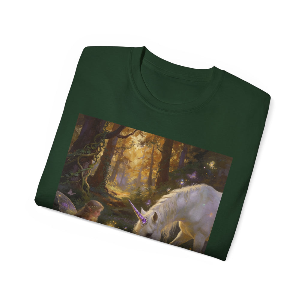 Unicorn & Fairy Forest Cotton T‑Shirt — Enchanted Woodland Magic Tee
