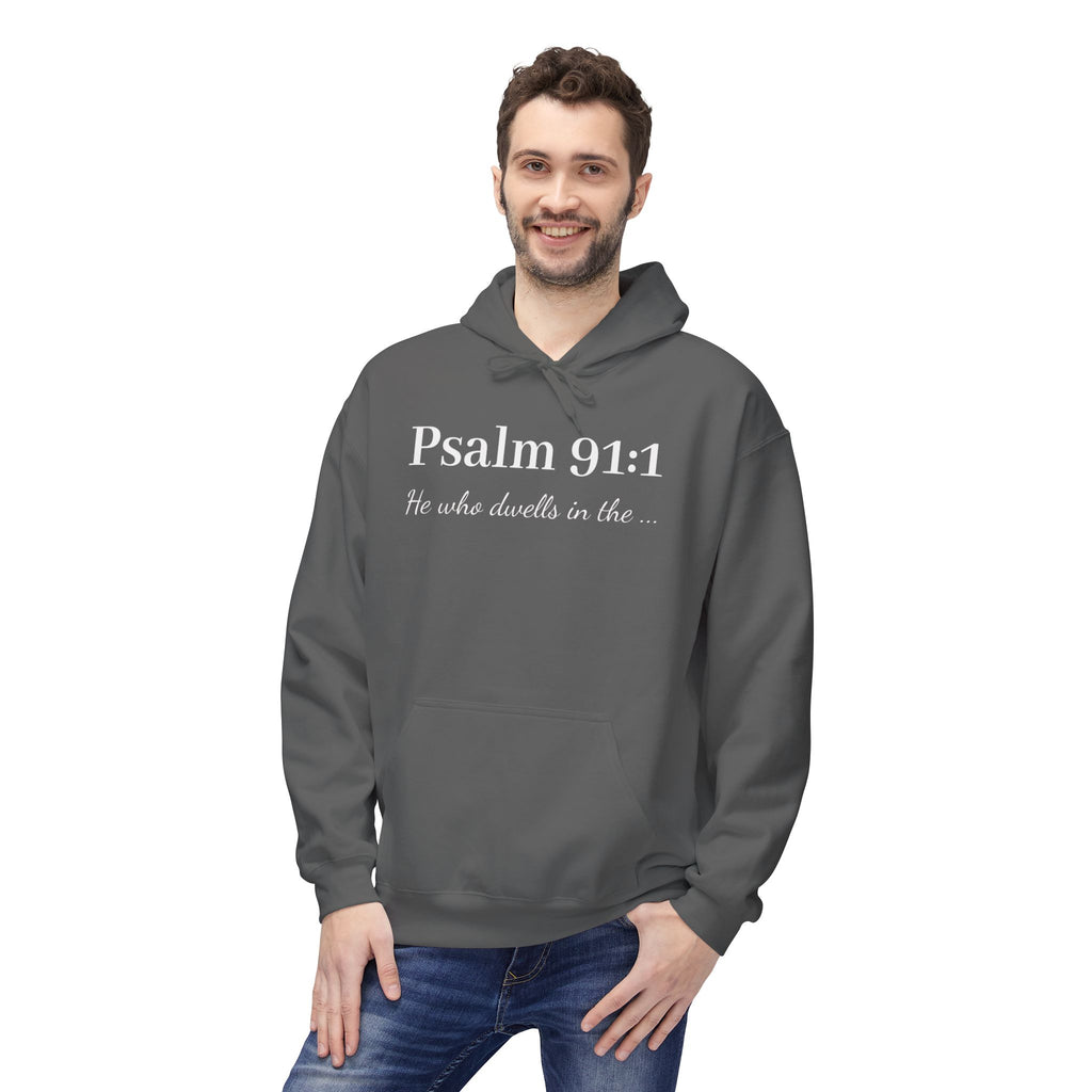 Psalm 91:1 Hoodie — He Who Dwells Christian Scripture Pullover