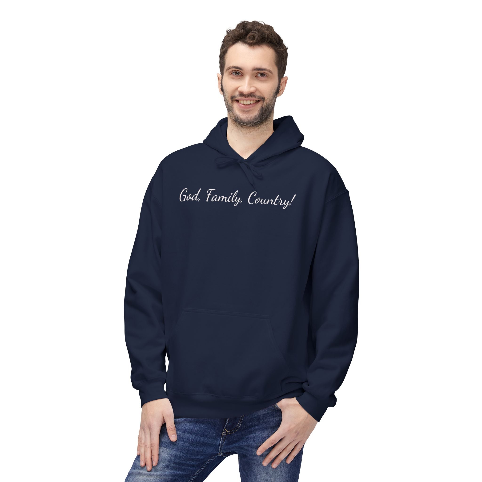 Hoodie — "God, Family, Country" Script Pullover