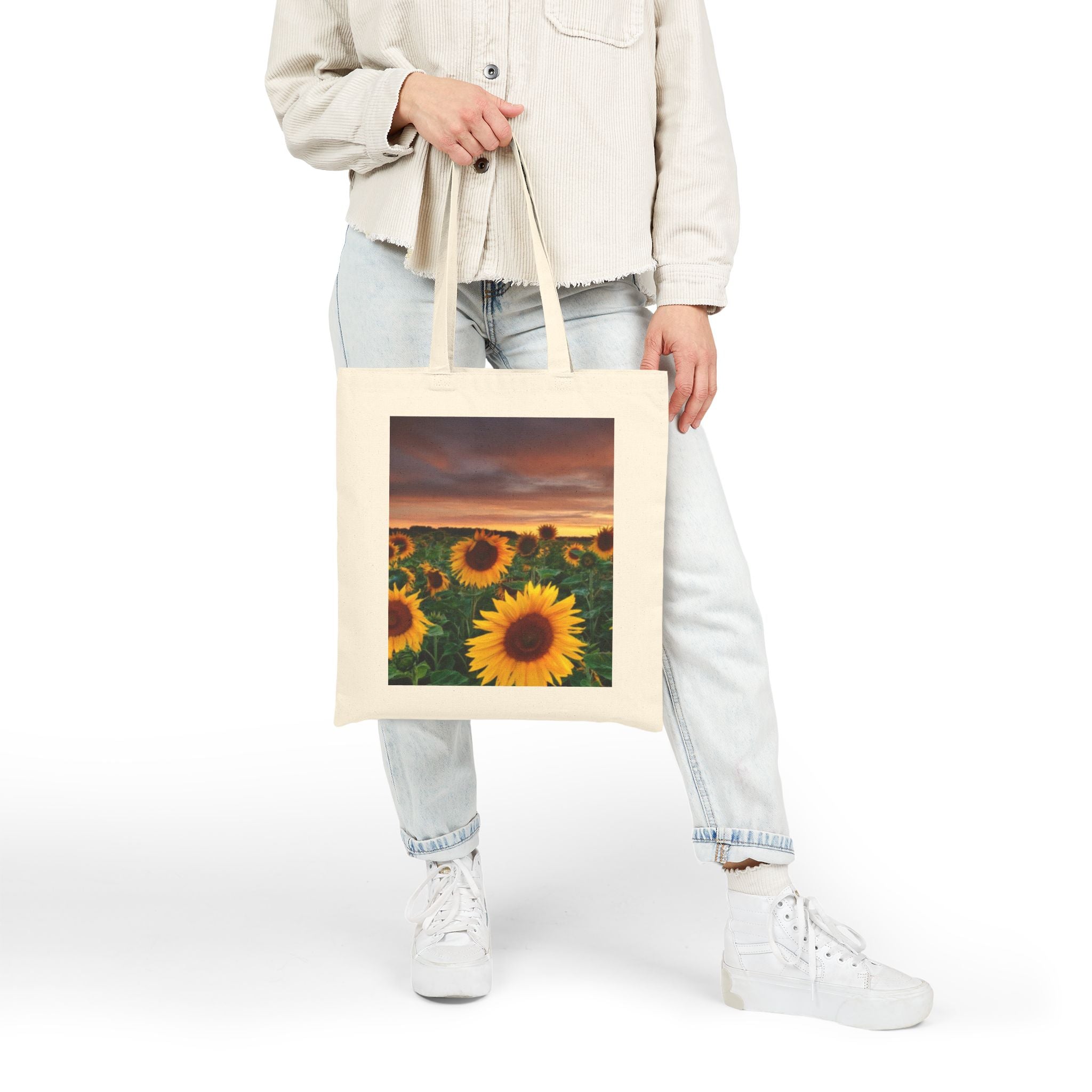 Sunflower Field Sunset Tote Bag – Floral Cotton Canvas Shopper