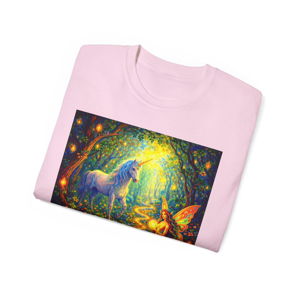 Magical Forest Unicorn Cotton T‑Shirt — Fairy & Unicorn Fantasy Tee