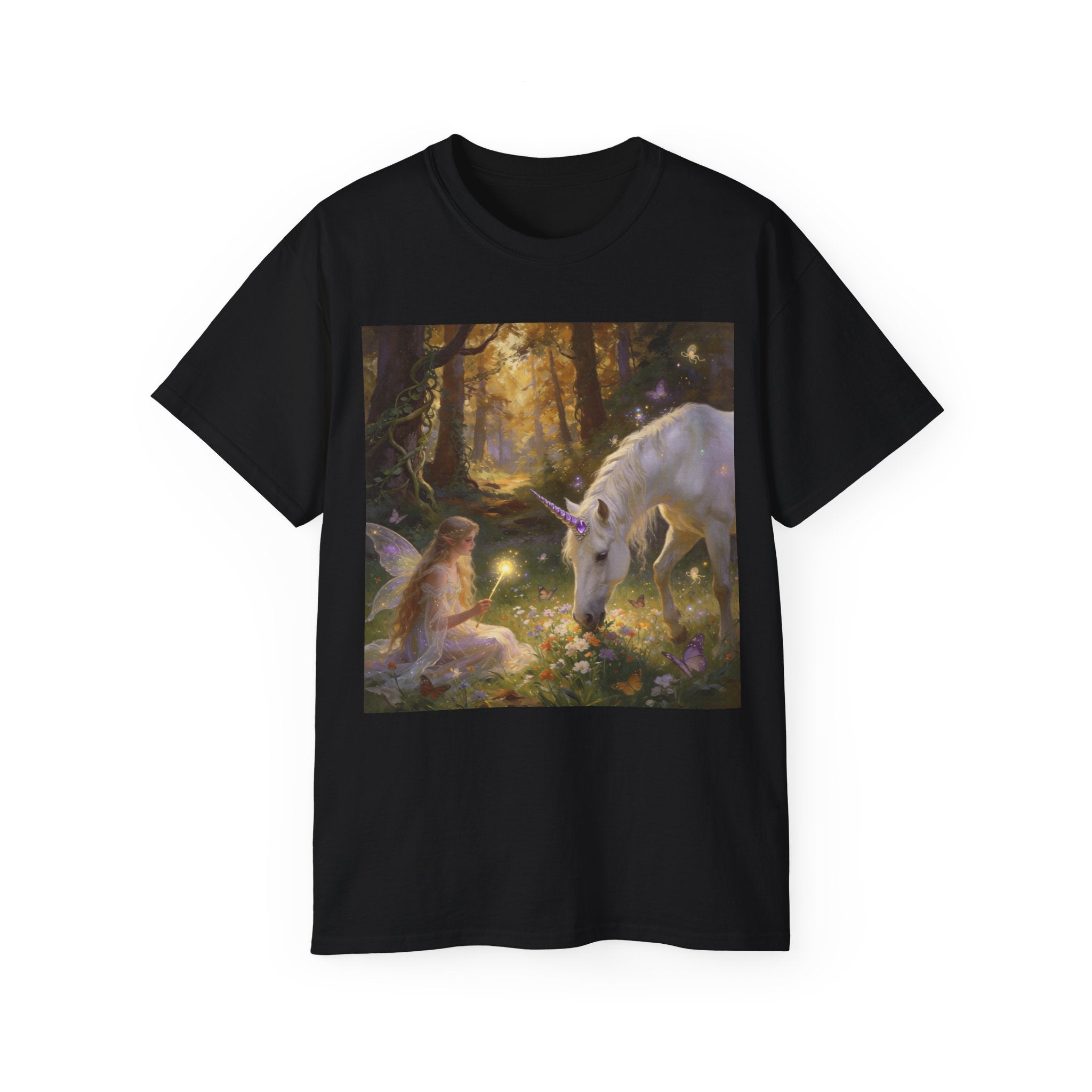 Unicorn & Fairy Forest Cotton T‑Shirt — Enchanted Woodland Magic Tee