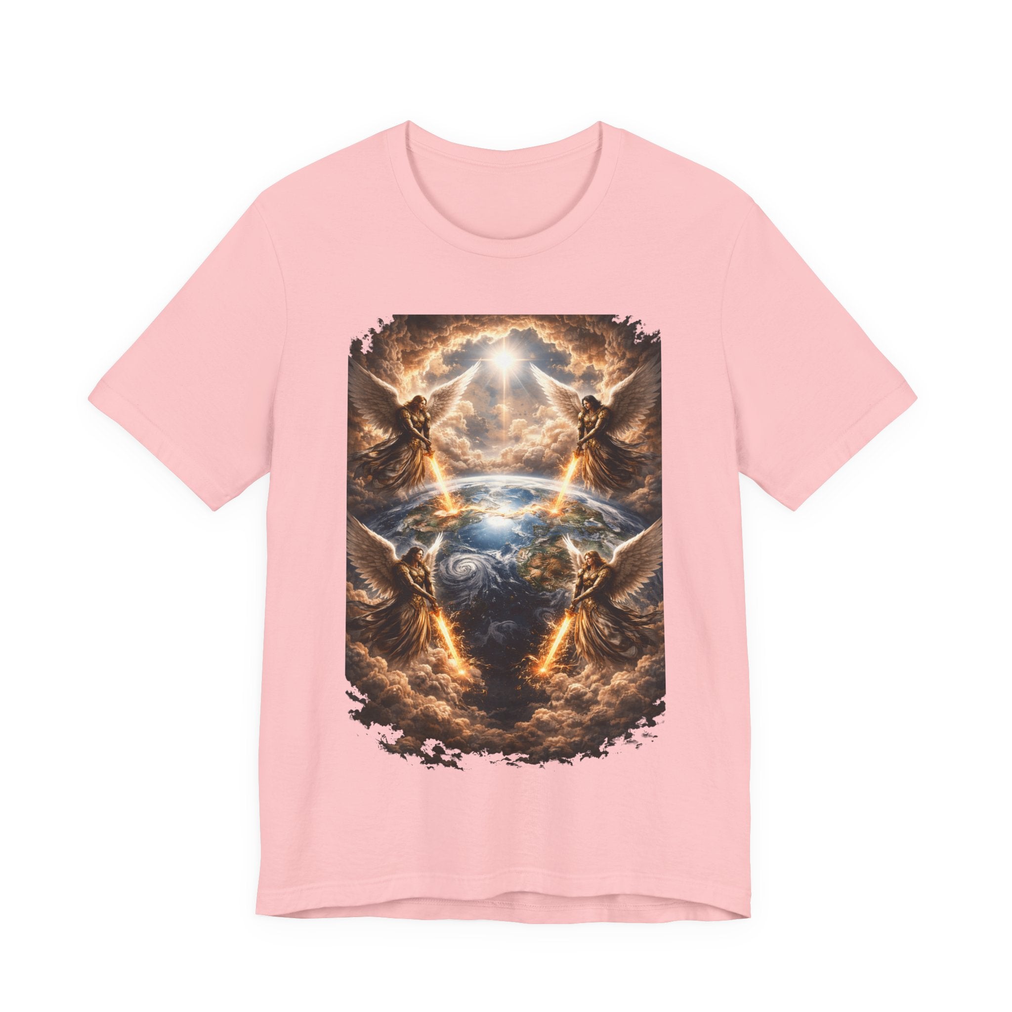 Revelation 7:1 Four angels standing on the four corners of the earth as seen from heaven-when the secound comingis near T‑Shirt — Heavenly Earth & Angels Graphic Tee