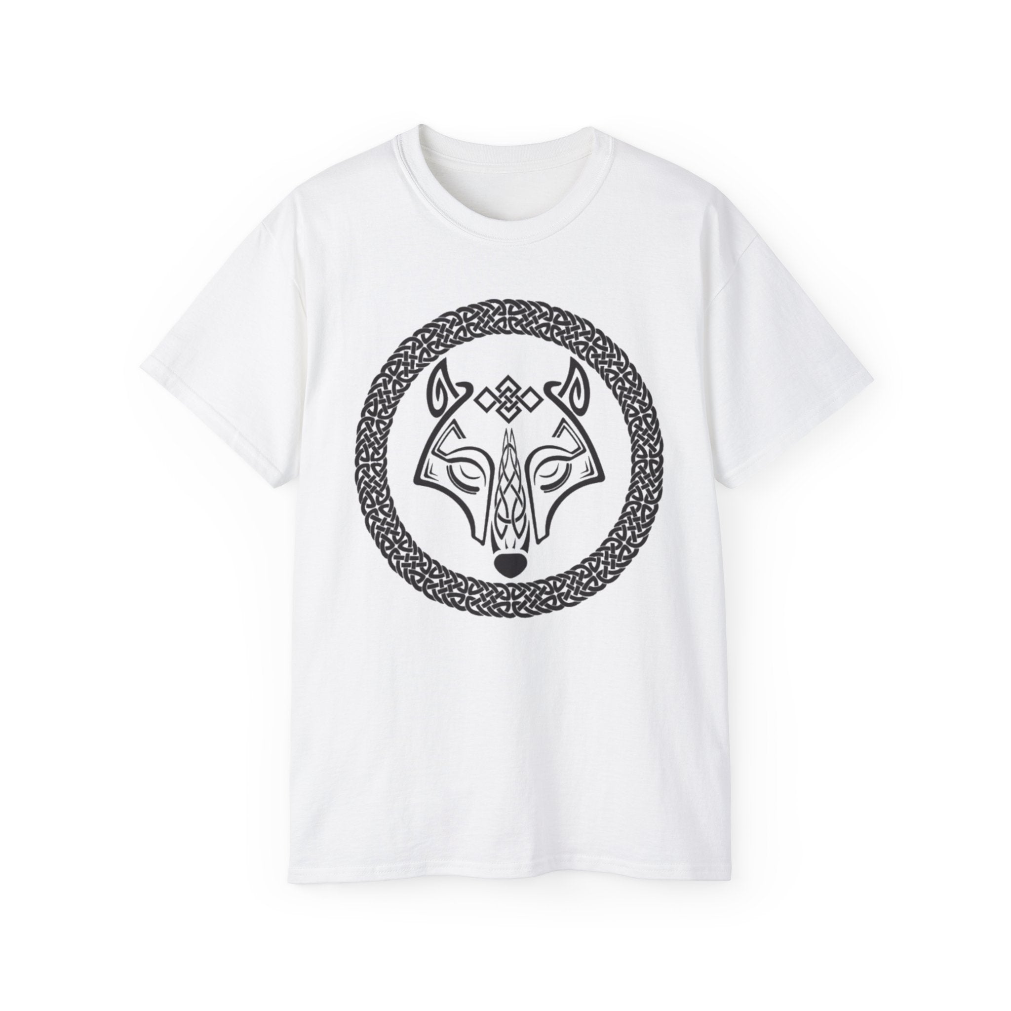Cotton Celtic Wolf Tee — Nordic Knot Wolf Head T-Shirt