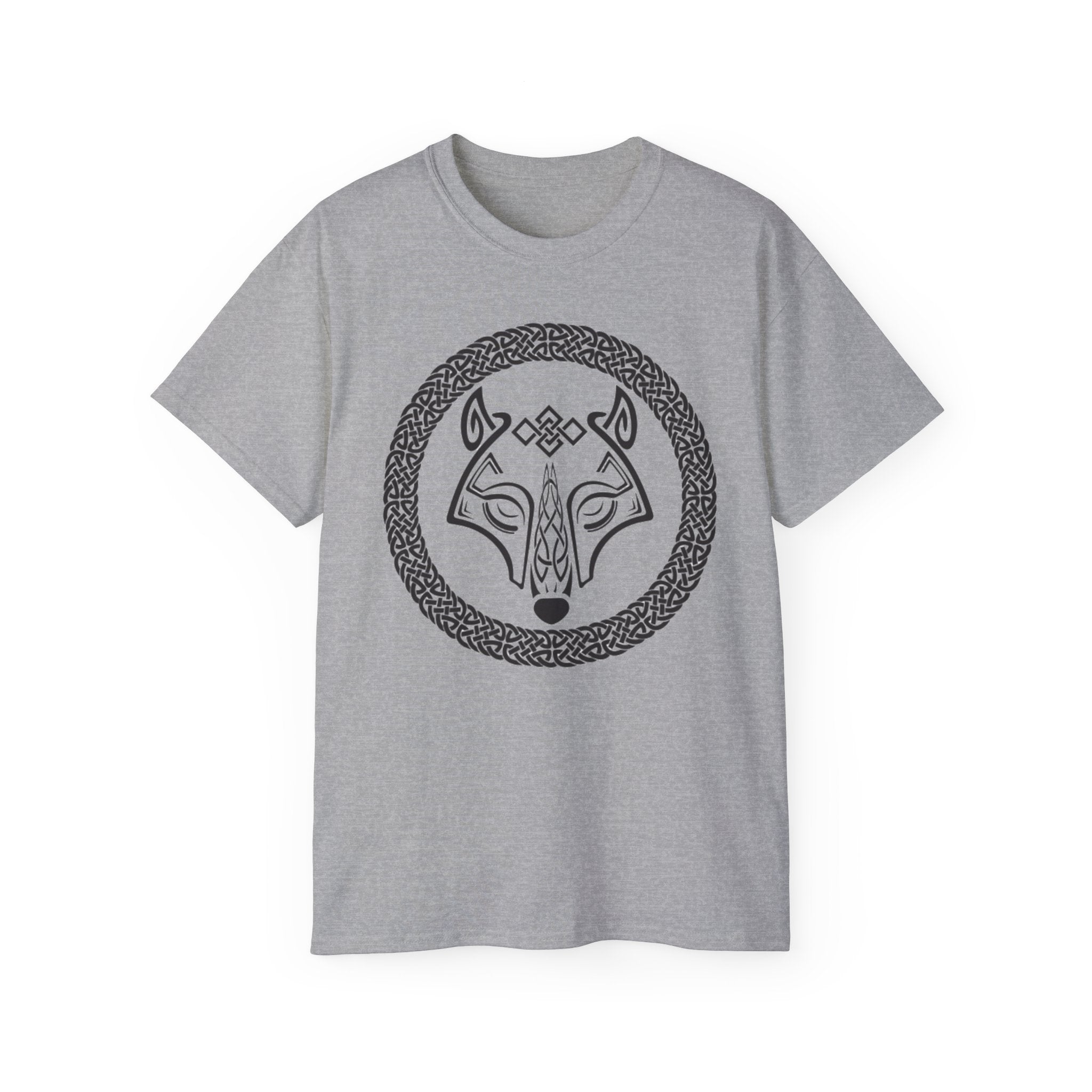 Cotton Celtic Wolf Tee — Nordic Knot Wolf Head T-Shirt