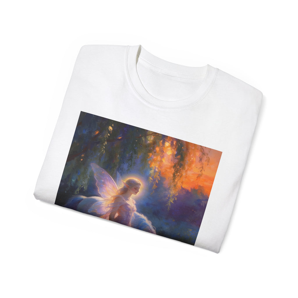 Fairy and Unicorn Fantasy Cotton T-Shirt — Ethereal Sunset Magic Tee