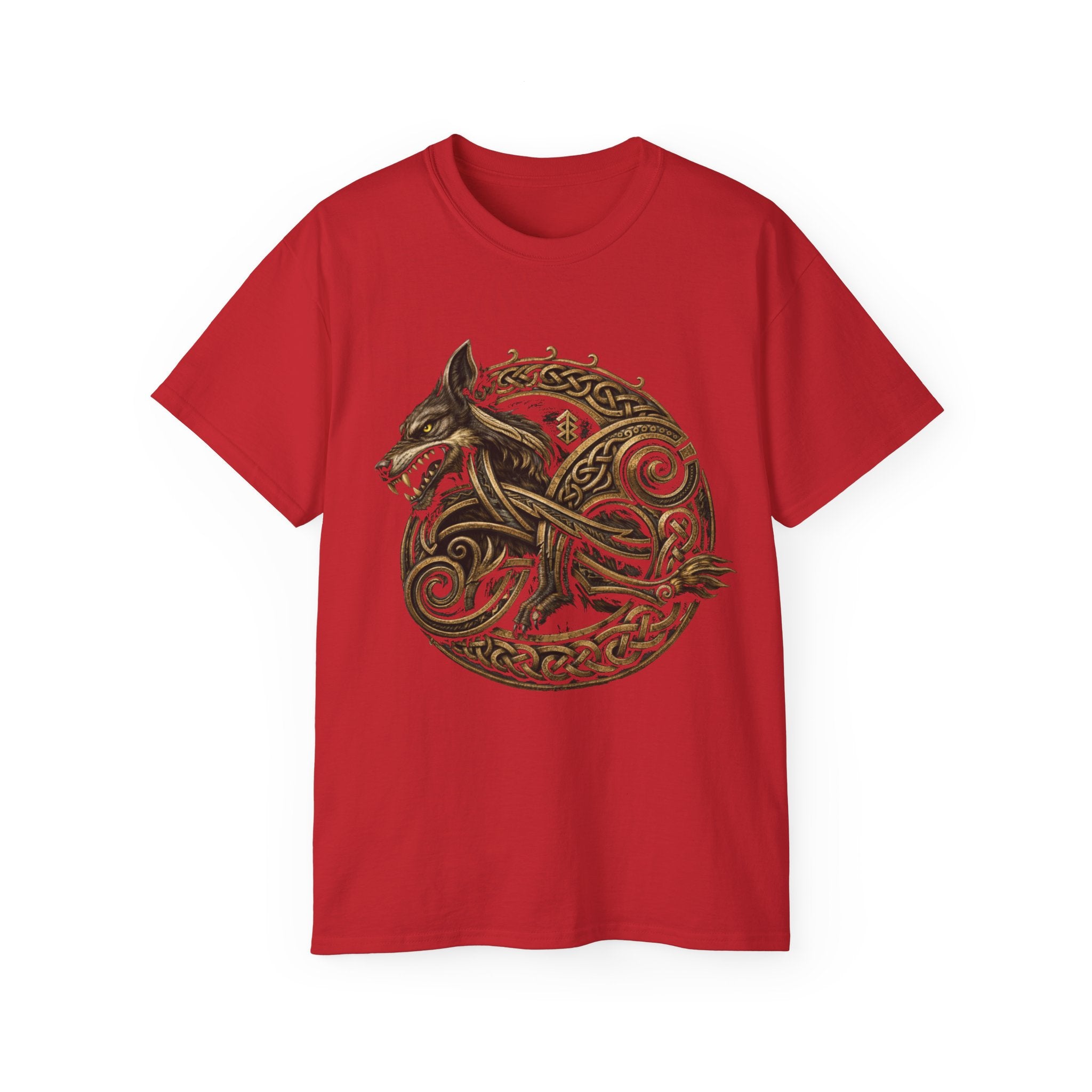 Viking Wolf Knot Cotton T-Shirt — Norse Celtic Wolf Graphic Tee