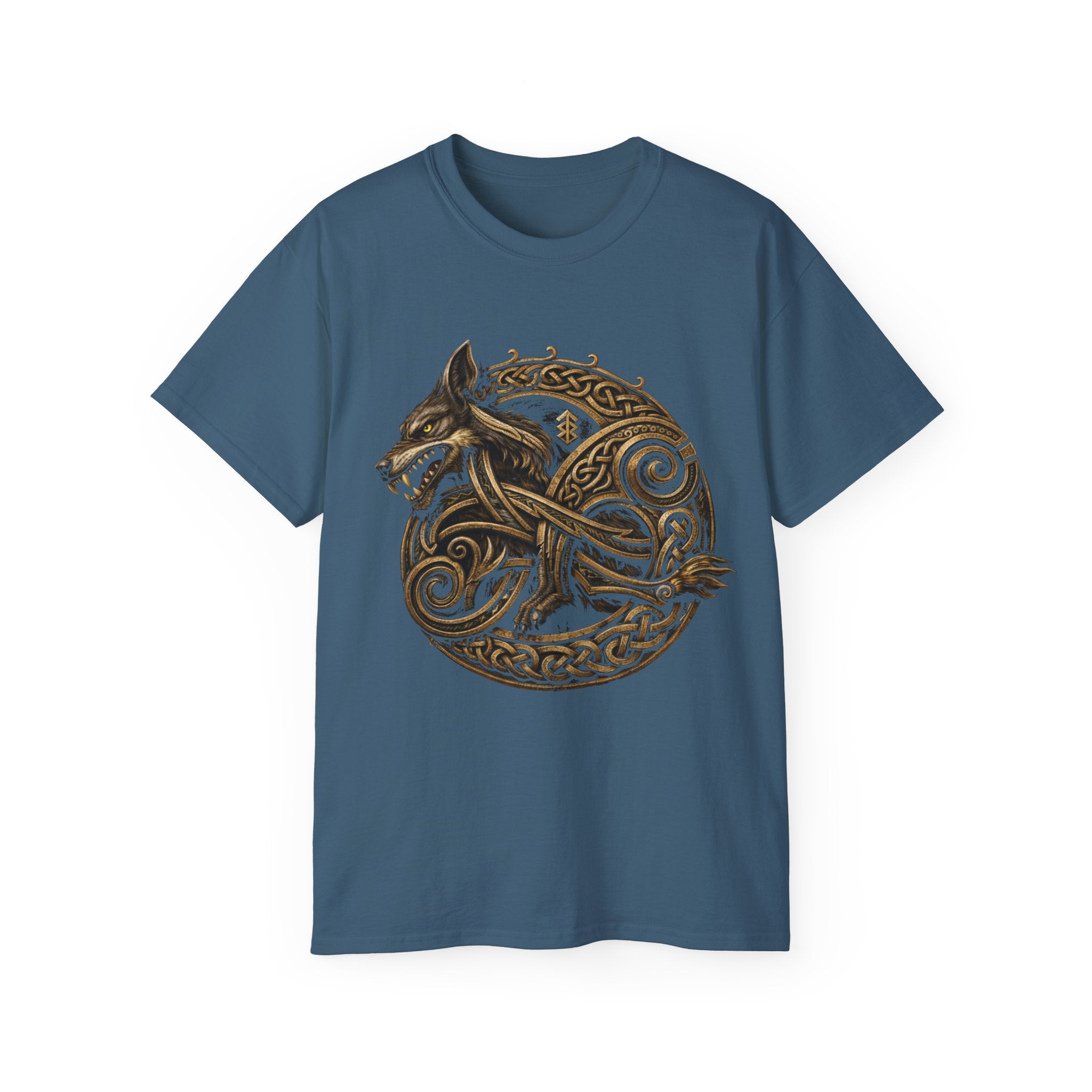 Viking Wolf Knot Cotton T-Shirt — Norse Celtic Wolf Graphic Tee