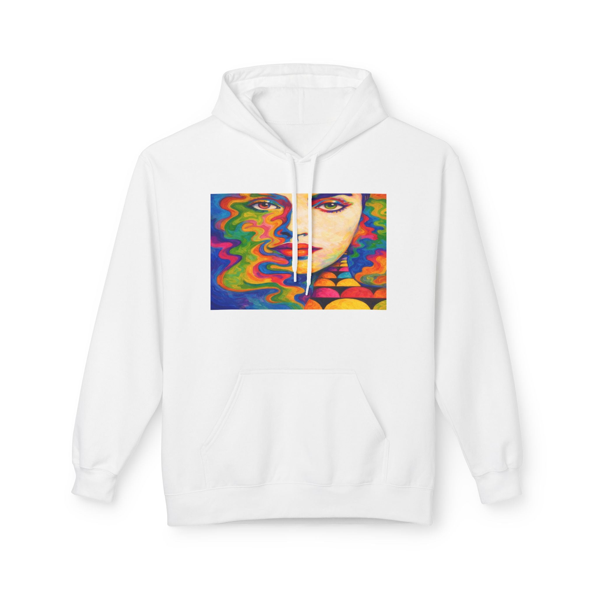 Psychedelic Portrait Hoodie — Colorful Abstract Face Art Sweatshirt