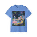 Unicorn Night Garden Tee — Rainbow Unicorn at Moonlit Fountain T-Shirt