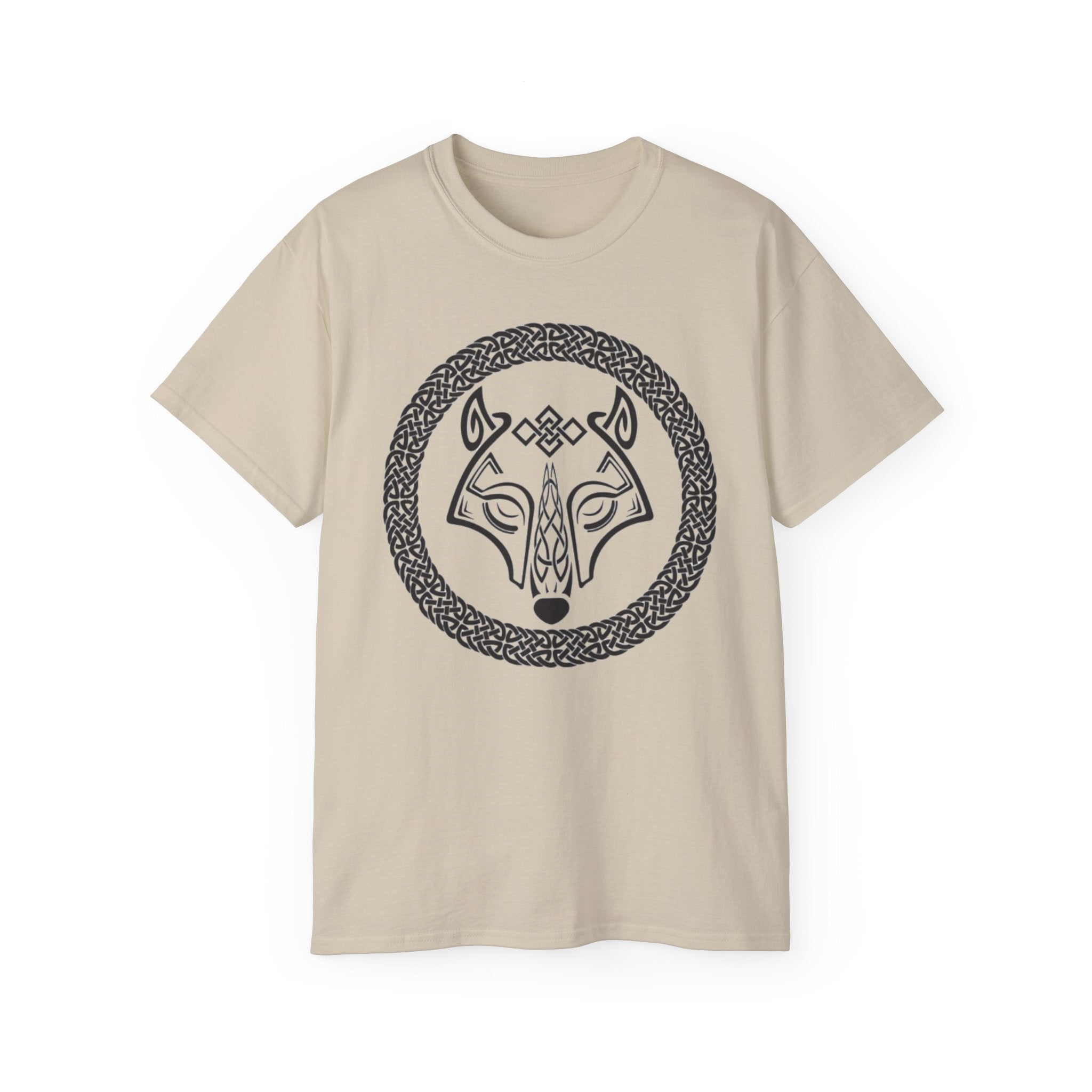 Cotton Celtic Wolf Tee — Nordic Knot Wolf Head T-Shirt