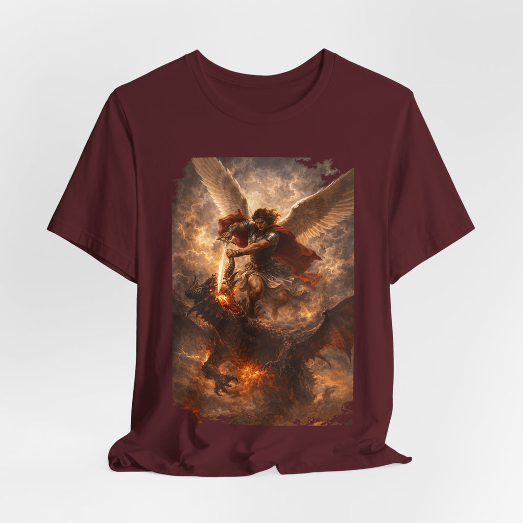 Michael and his angels fought against the dragon Revelation 12:7 Tee — Spiritual Battle Winged Art T-Shirt