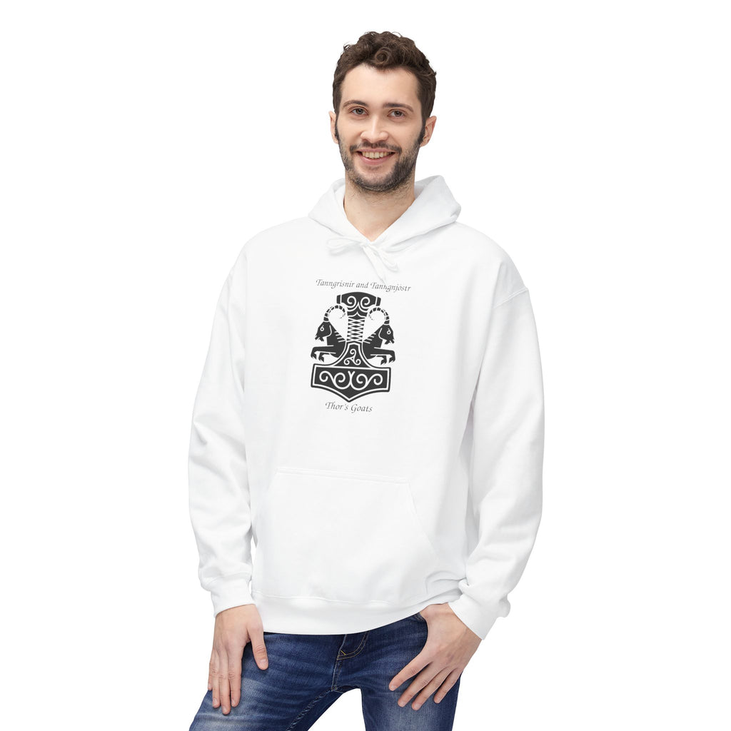Tanngrisnir and Tanngnjóstr Thors Goats-Viking Shield Rune Hoodie — Norse Crest Graphic Pullover