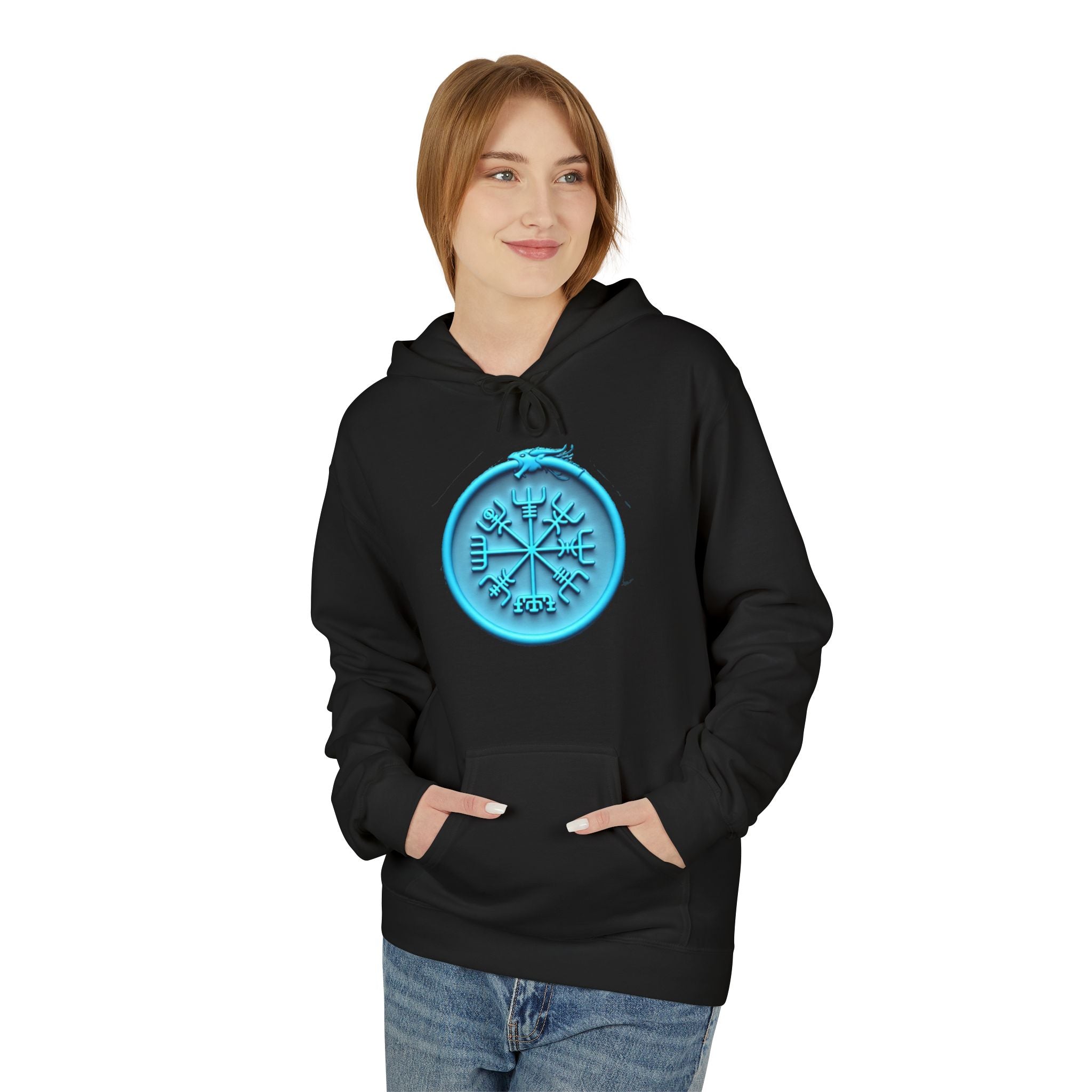 The Serpent – Jörmungandr, Blue Neon Rune Hoodie — Mystical Sigil Graphic Sweatshirt