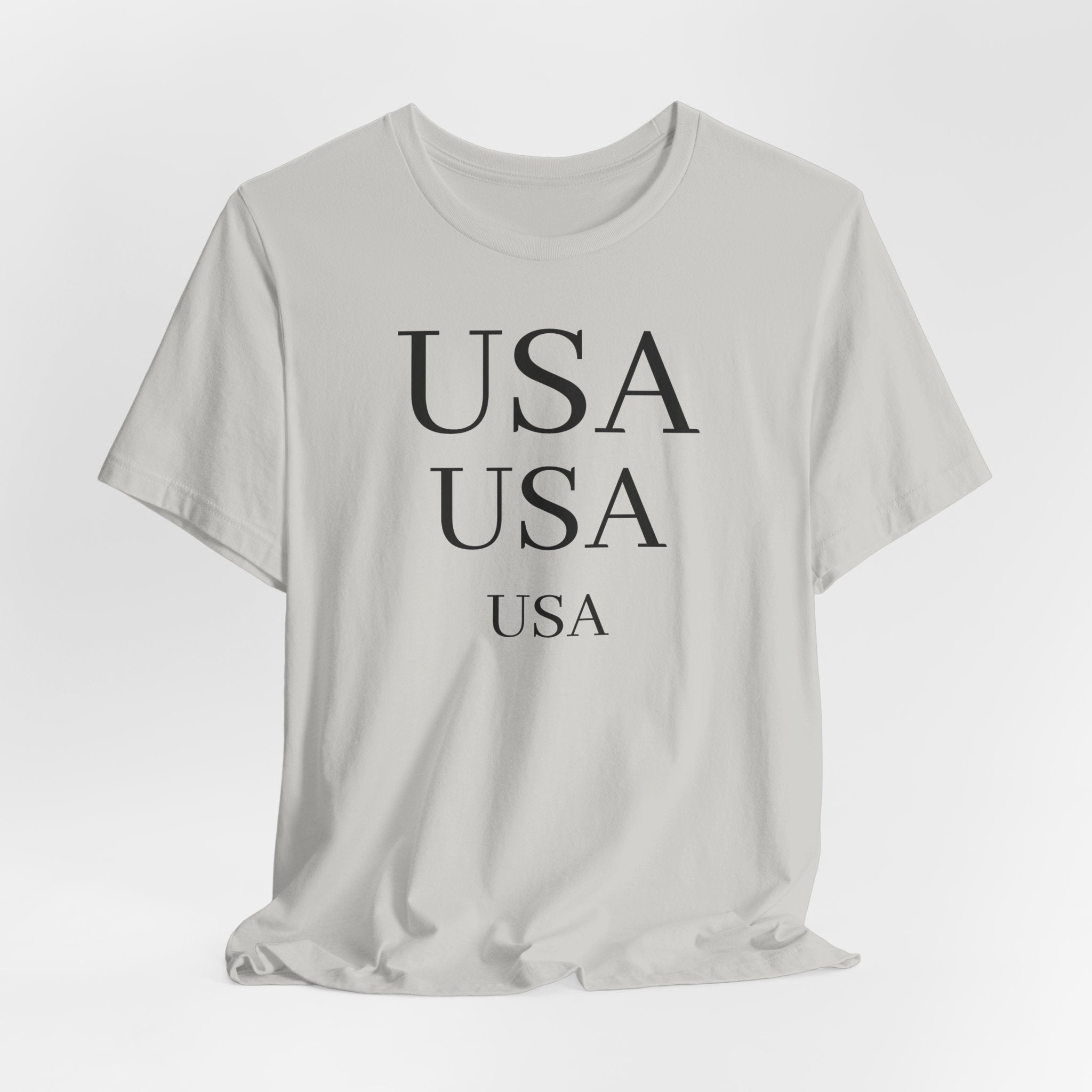 USA Minimalist Tee — Patriotic Text Graphic T-Shirt
