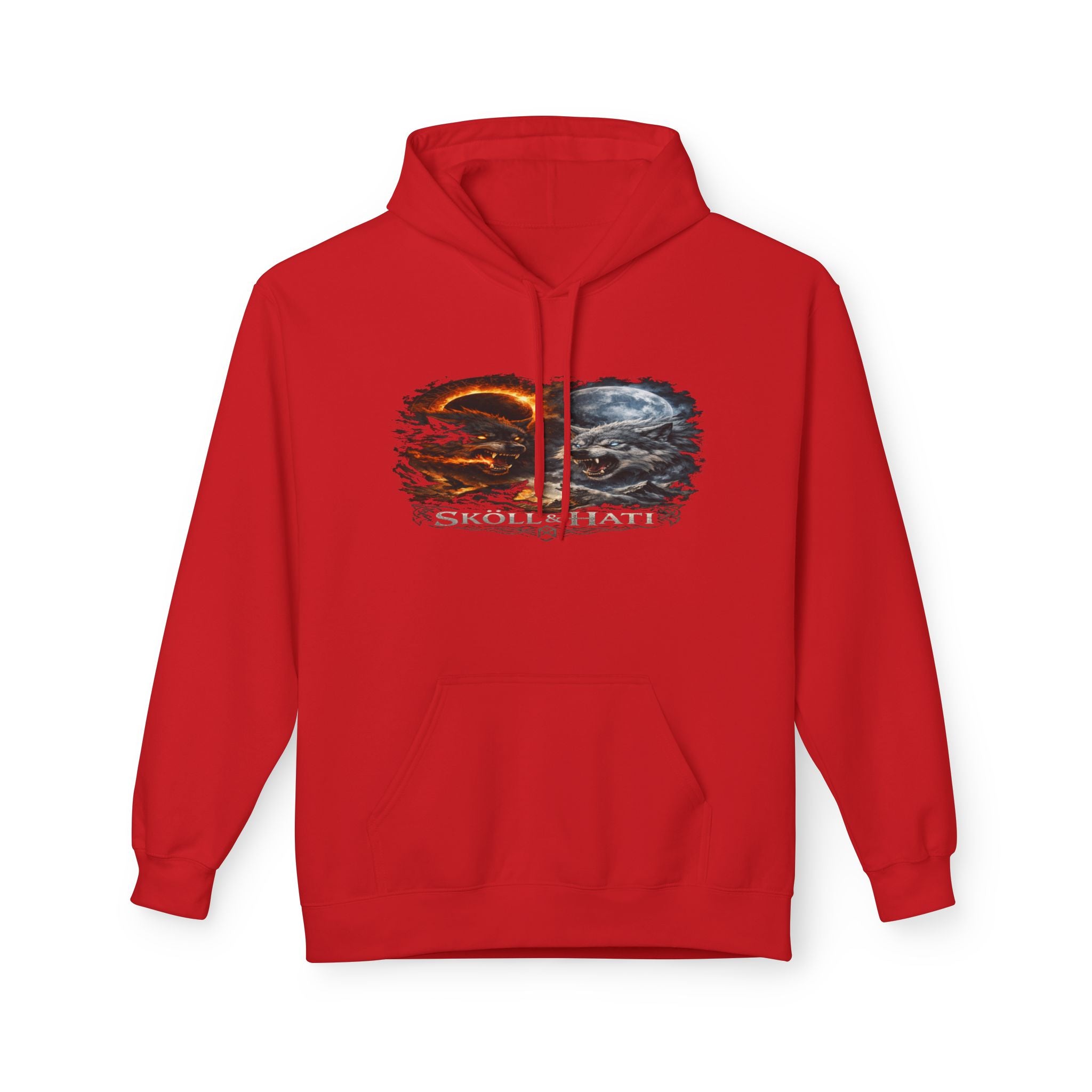 Skoll & Hati Norse Mythology Hoodie — Fire and Ice Wolves Graphic