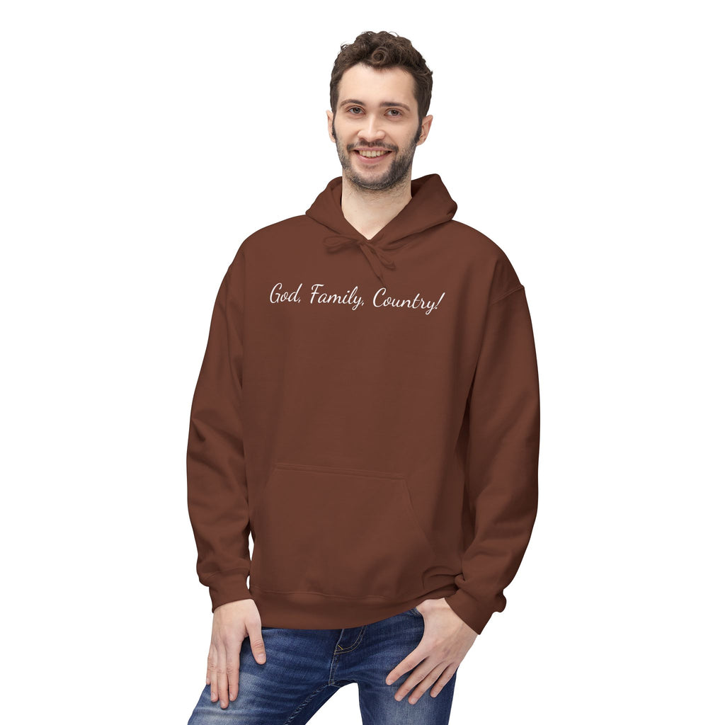 Hoodie — "God, Family, Country" Script Pullover