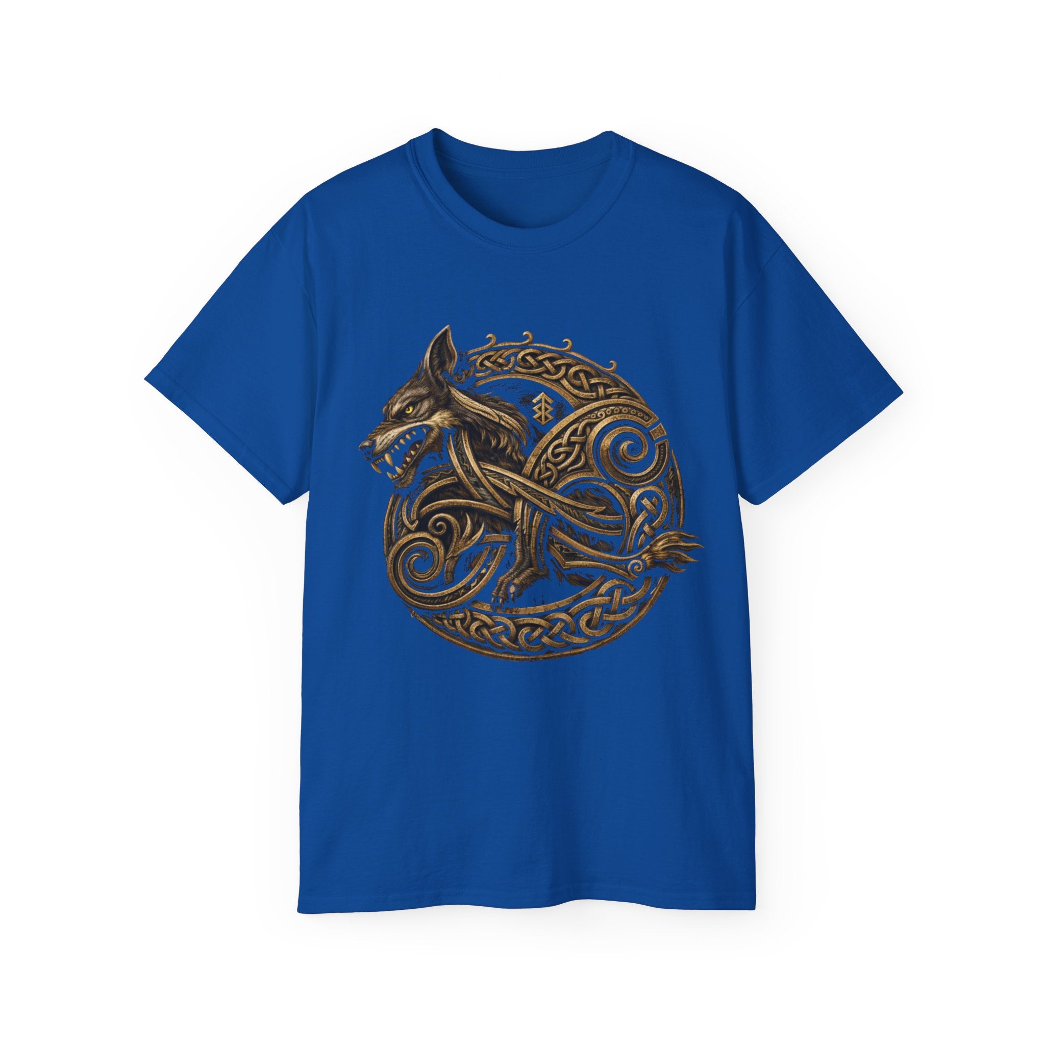Viking Wolf Knot Cotton T-Shirt — Norse Celtic Wolf Graphic Tee