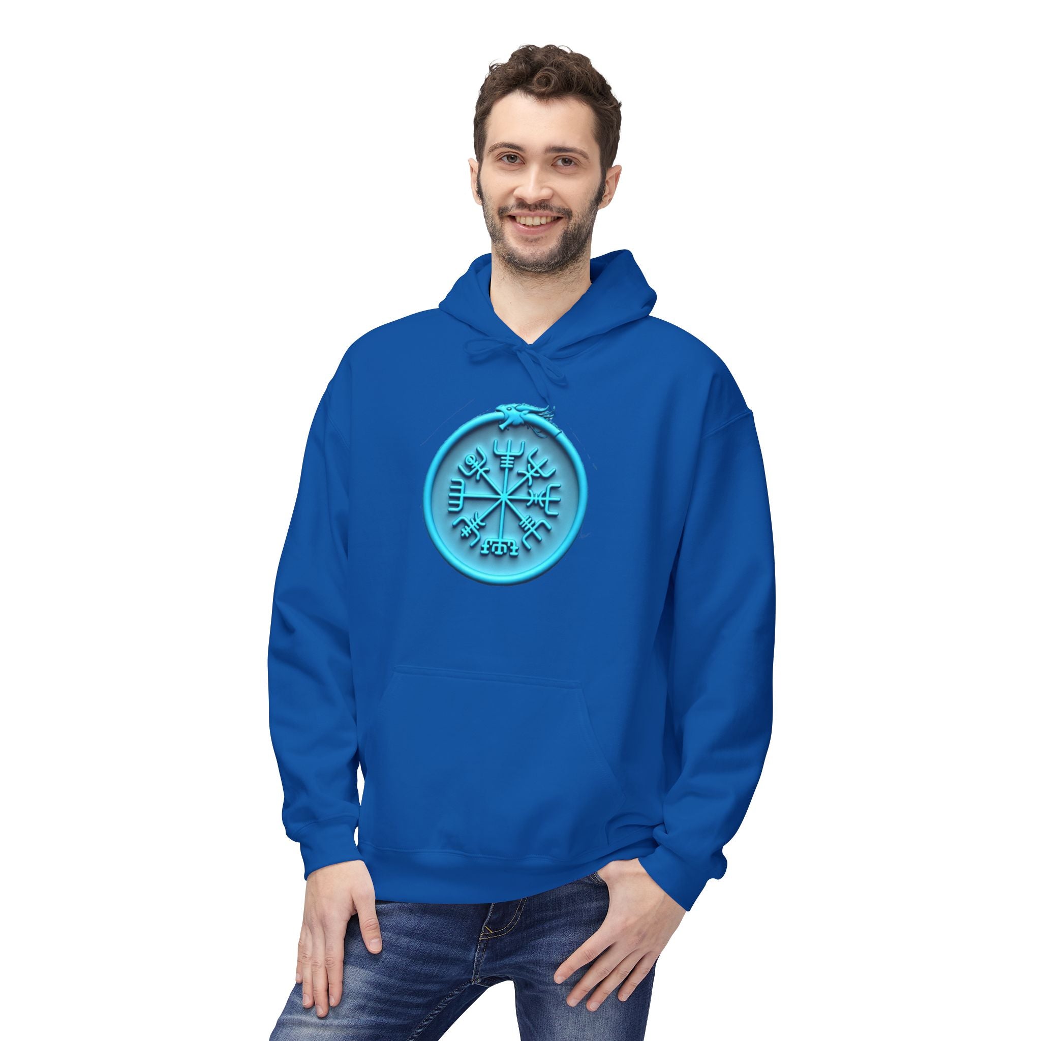 The Serpent – Jörmungandr, Blue Neon Rune Hoodie — Mystical Sigil Graphic Sweatshirt