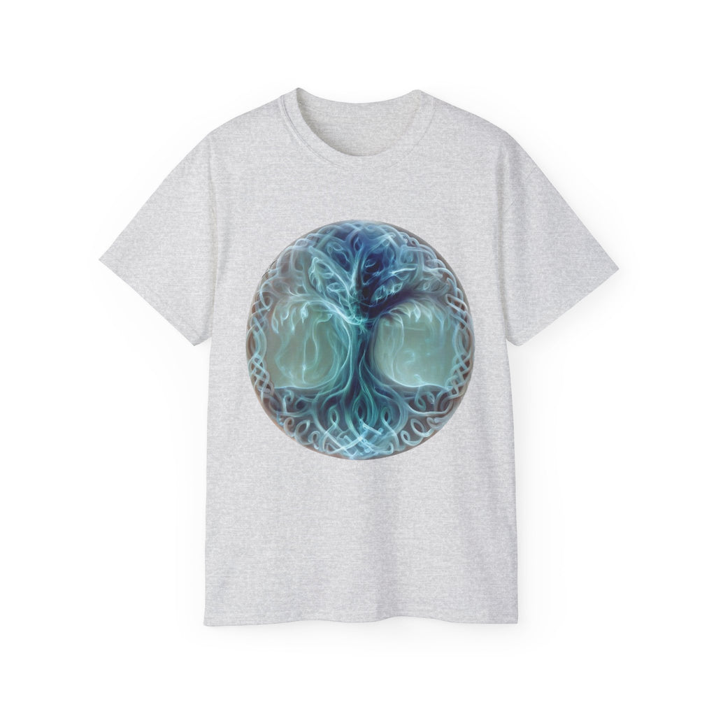 Tree of Life Cotton T-Shirt — Mystical Blue Celtic Circle Design