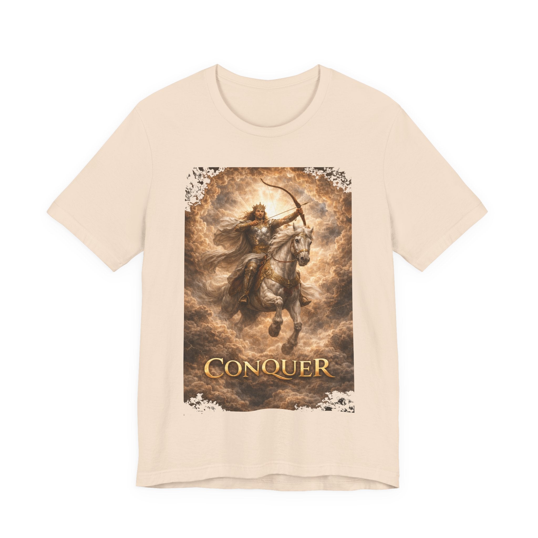 The white horse from Revelation 6:1-2! T‑Shirt — "Conquer" Warrior Archer Graphic Tee