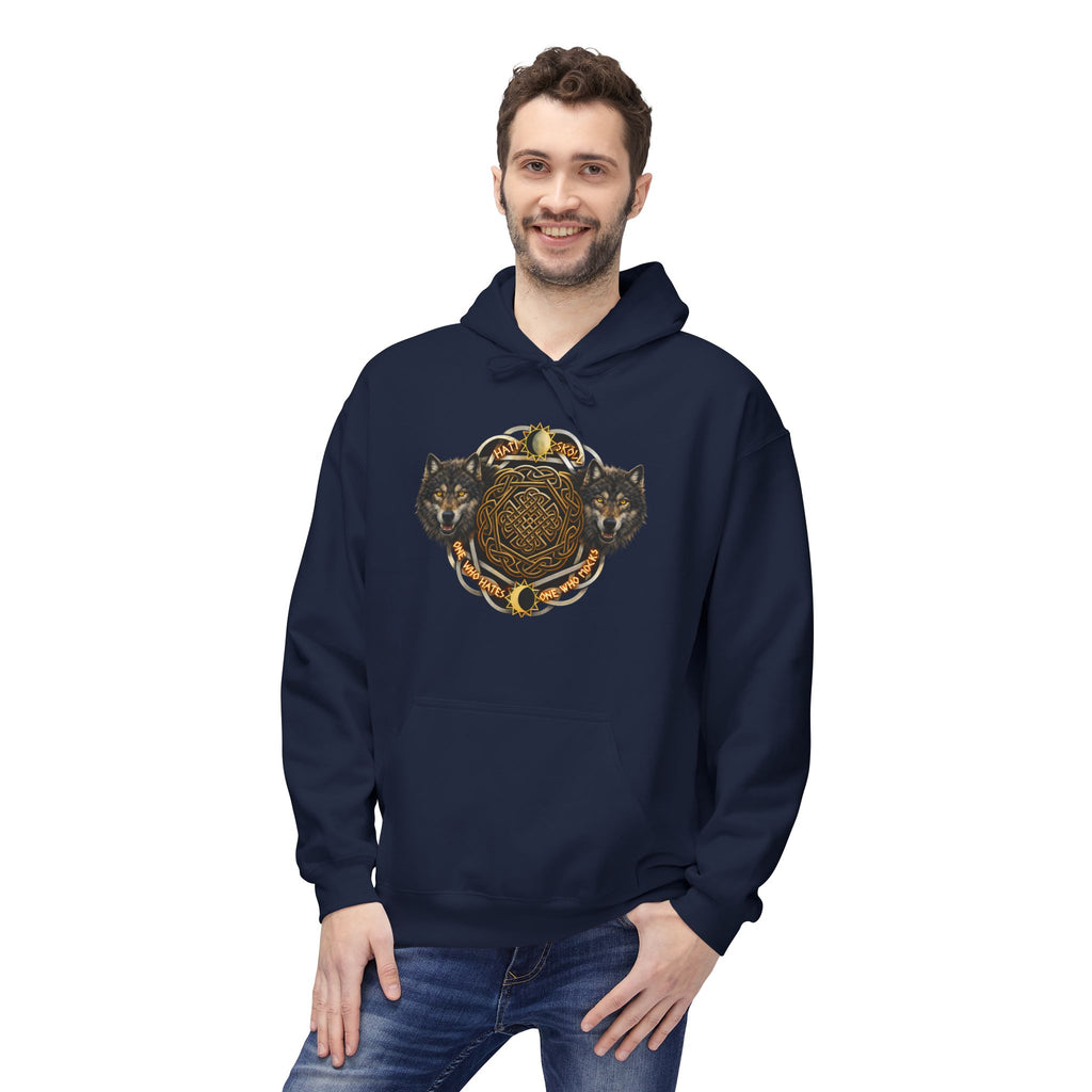 Skoll and Hati – The Wolves of the Sun and Moon-Hoodie — Rustic Wildlife Graphic Hooded Sweatshirt