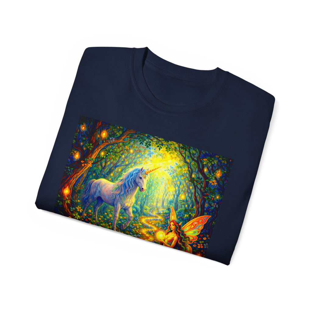 Magical Forest Unicorn Cotton T‑Shirt — Fairy & Unicorn Fantasy Tee