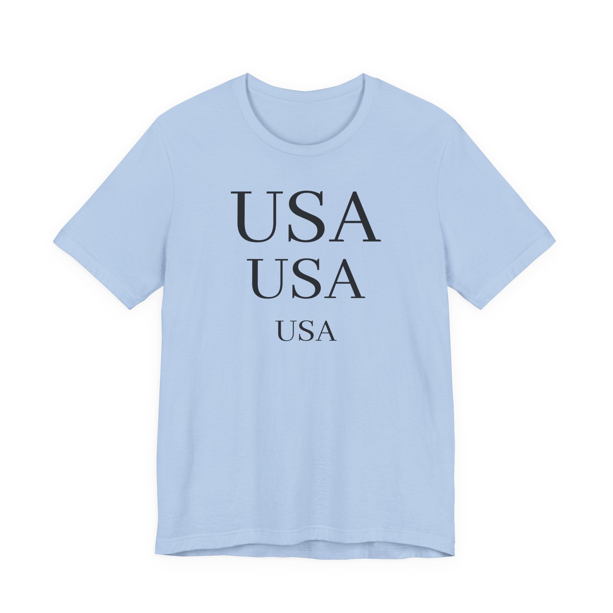 USA Minimalist Tee — Patriotic Text Graphic T-Shirt