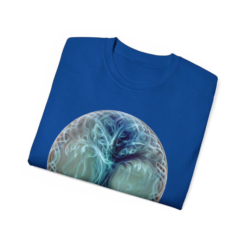 Tree of Life Cotton T-Shirt — Mystical Blue Celtic Circle Design